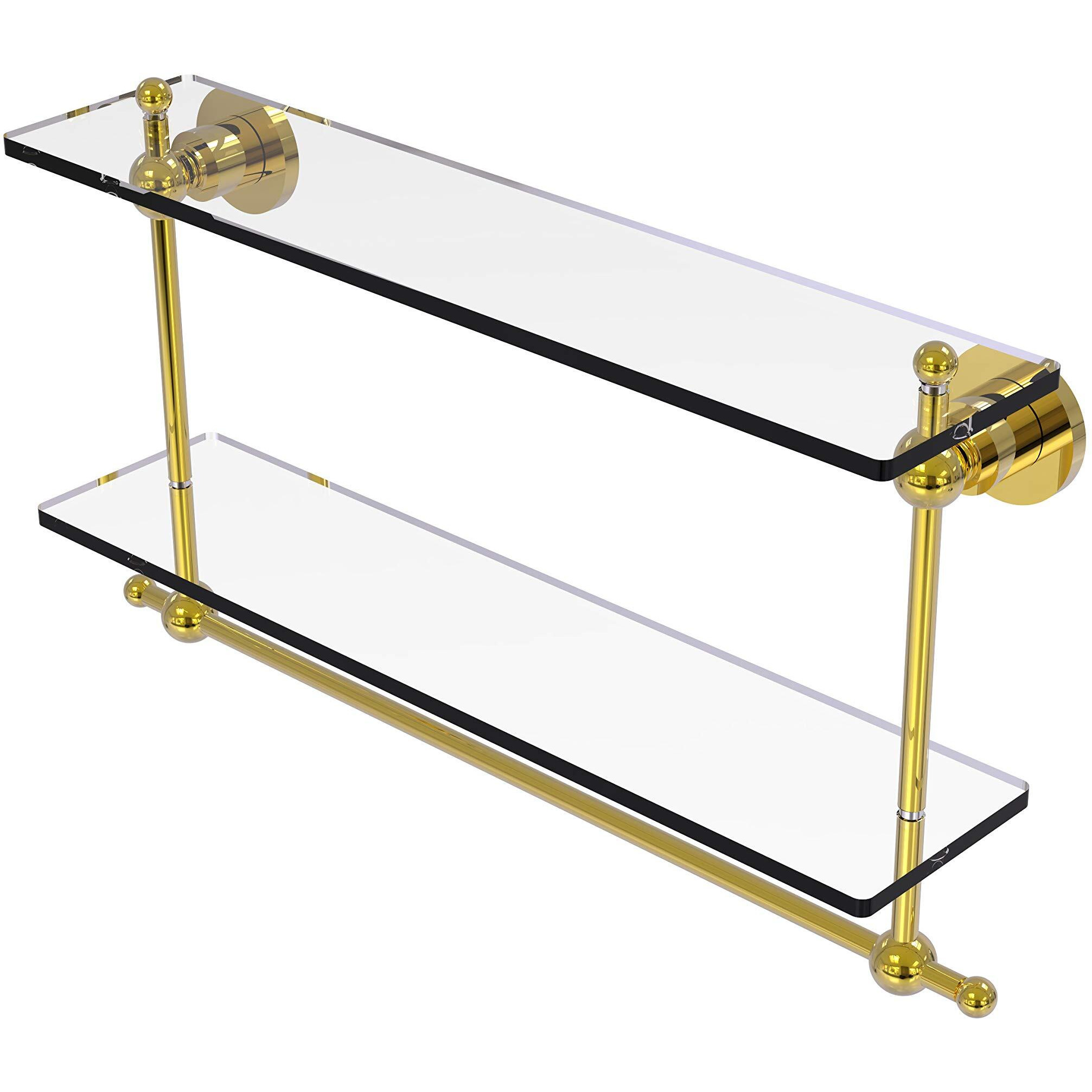 Allied Brass AP-2TB/22 Astor Place Collection 22 Inch Two Tiered Integrated Towel Bar Glass Shelf, Polished Brass