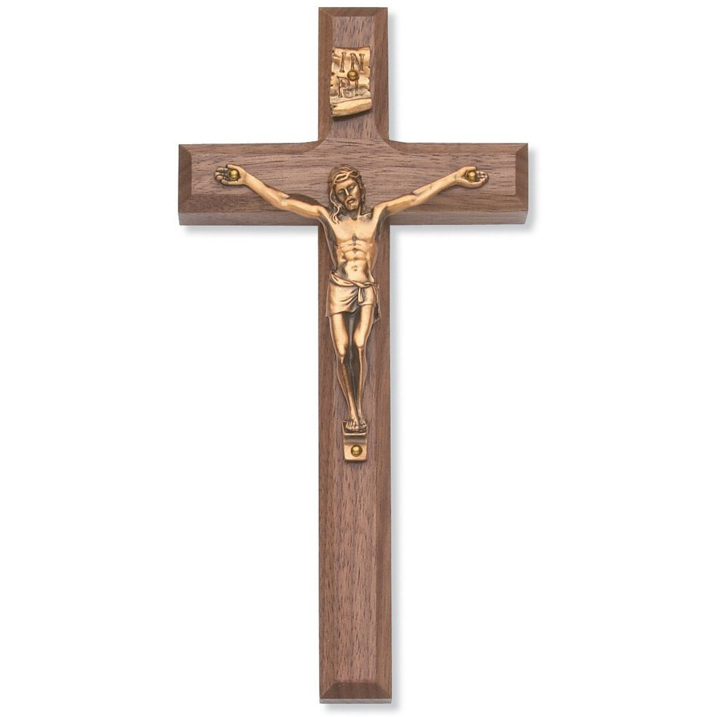 McVan Inc. 8  Beveled Walnut Crucifix - Dcor Gift Religious 80-01-MCVAN