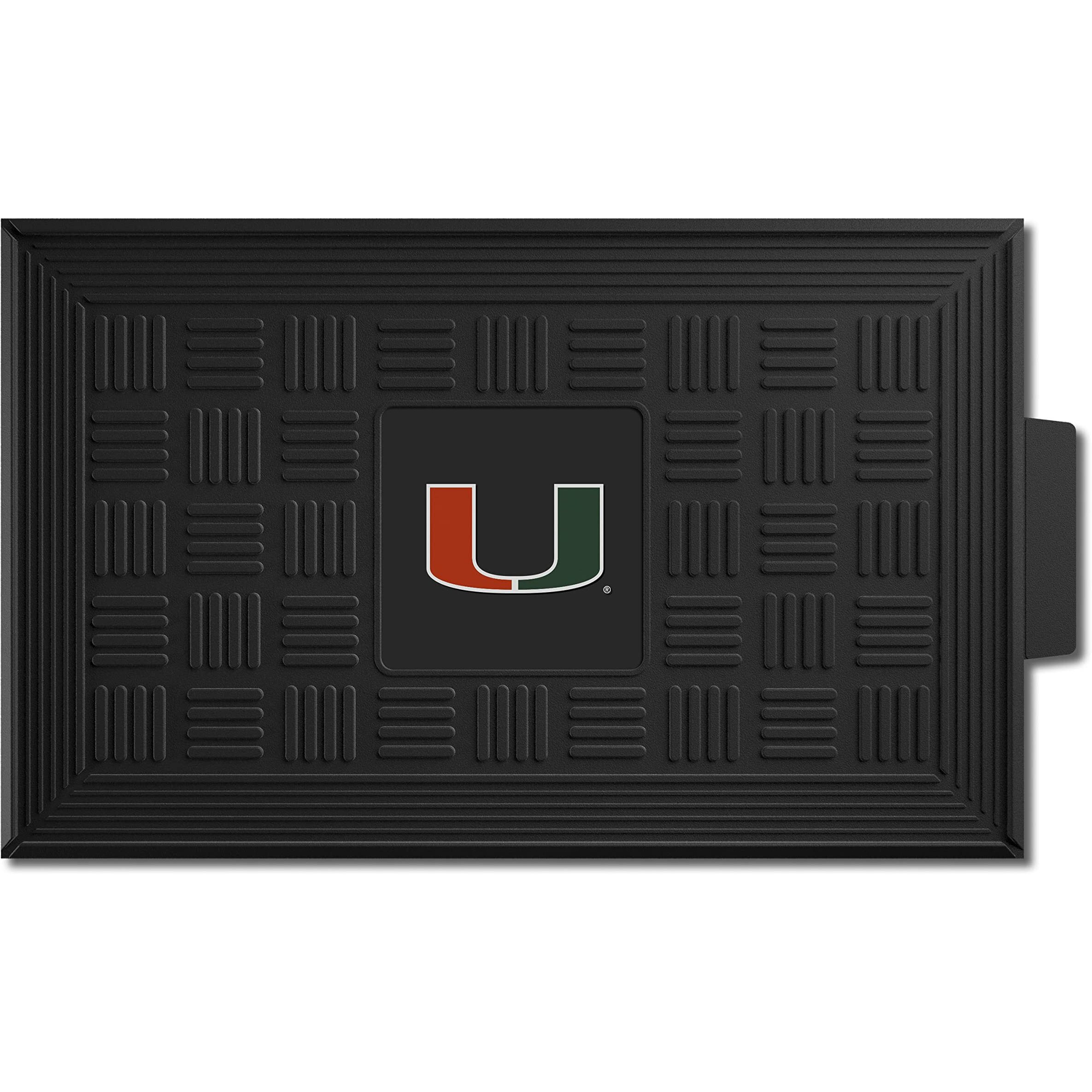 FANMATS 11364 Miami Hurricanes Heavy Duty Vinyl Medallion Outdoor Door Mat - 19.5in. x 31in.