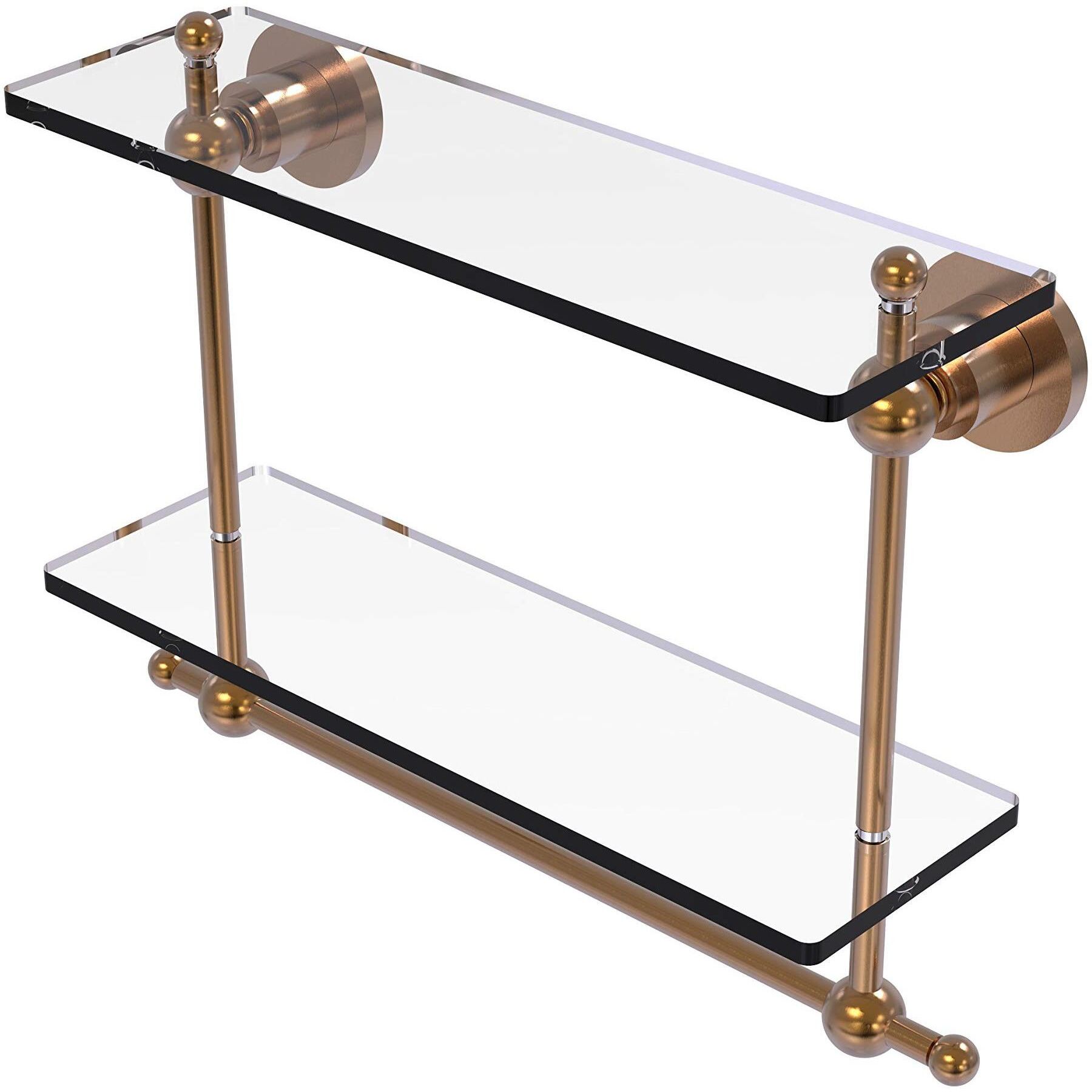 Allied Brass AP-2TB/16 Astor Place Collection 16 Inch Two Tiered Integrated Towel Bar Glass Shelf, Brushed Bronze