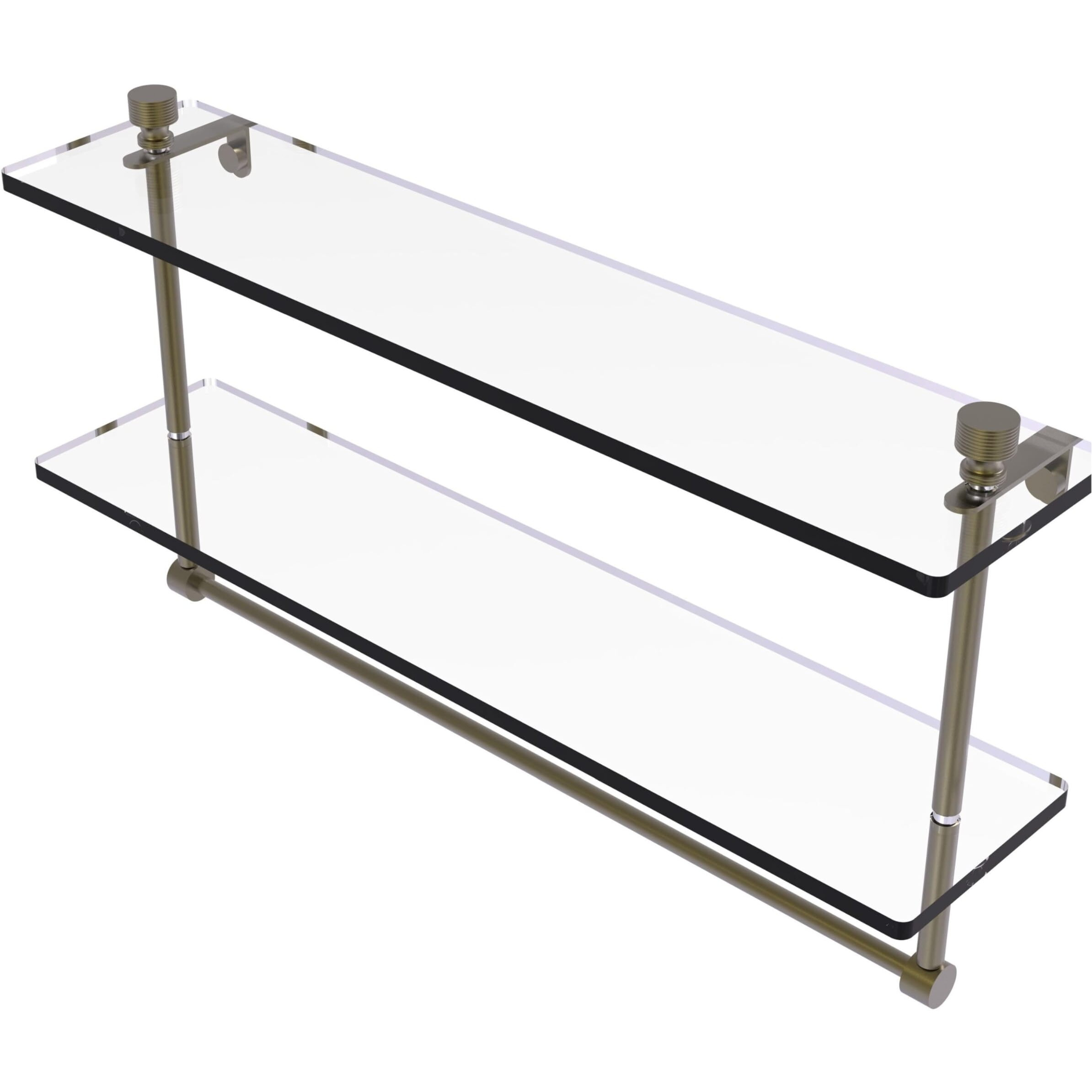 Allied Brass FT-2/22TB-ABR Foxtrot Collection 22 Inch Two Tiered Glass Integrated Towel Bar Shelf, Antique Brass