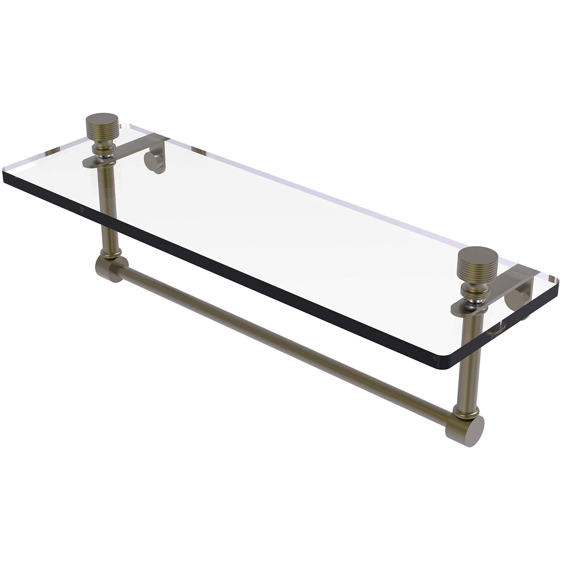 Allied Brass FT-1/16TB Foxtrot 16 Inch Vanity Integrated Towel Bar Glass Shelf, Antique Brass