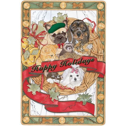 Pipsqueak Productions C854 Mix Dog With Cat Holiday Boxed Cards