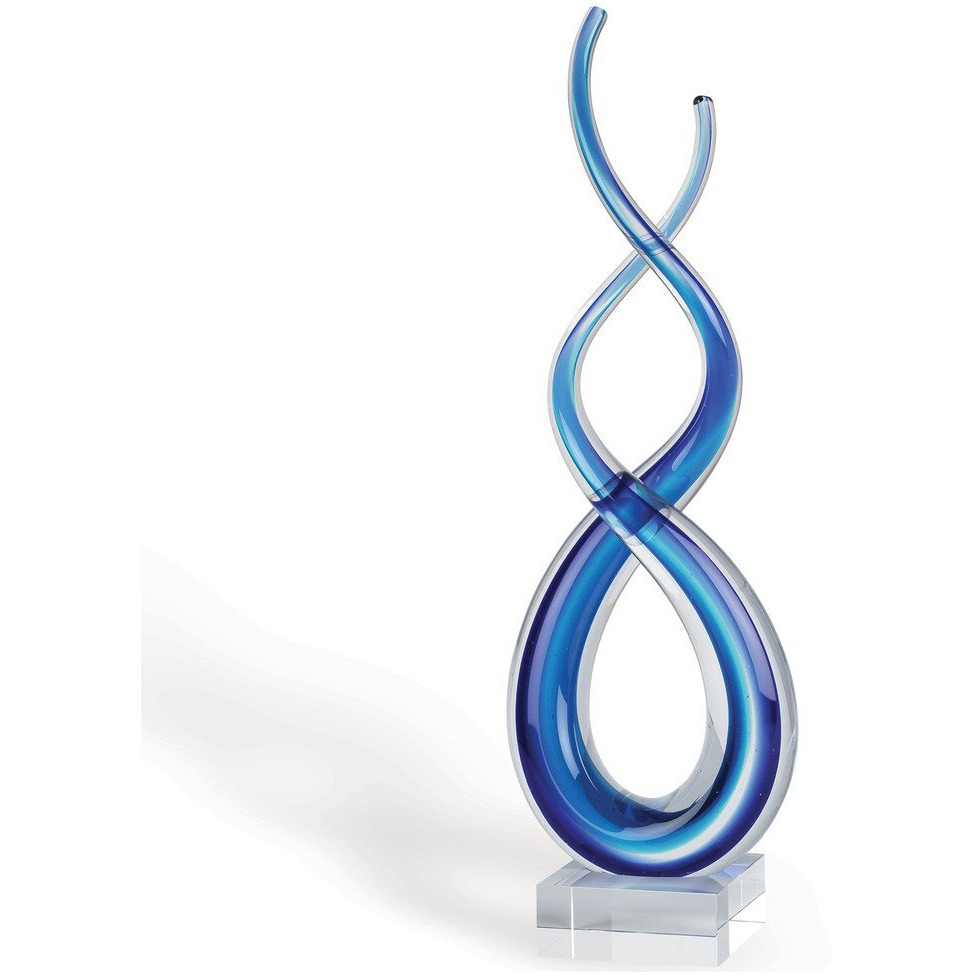 Badash Touch of Blues - Blue Crystal Murano-Style Glass Sculpture - Blue Home Decor Glass Art - 18  Tall Mouth-Blown Glass Wave Sculpture on Crystal Base - Glass Decor Contemporary Home Decor Accent