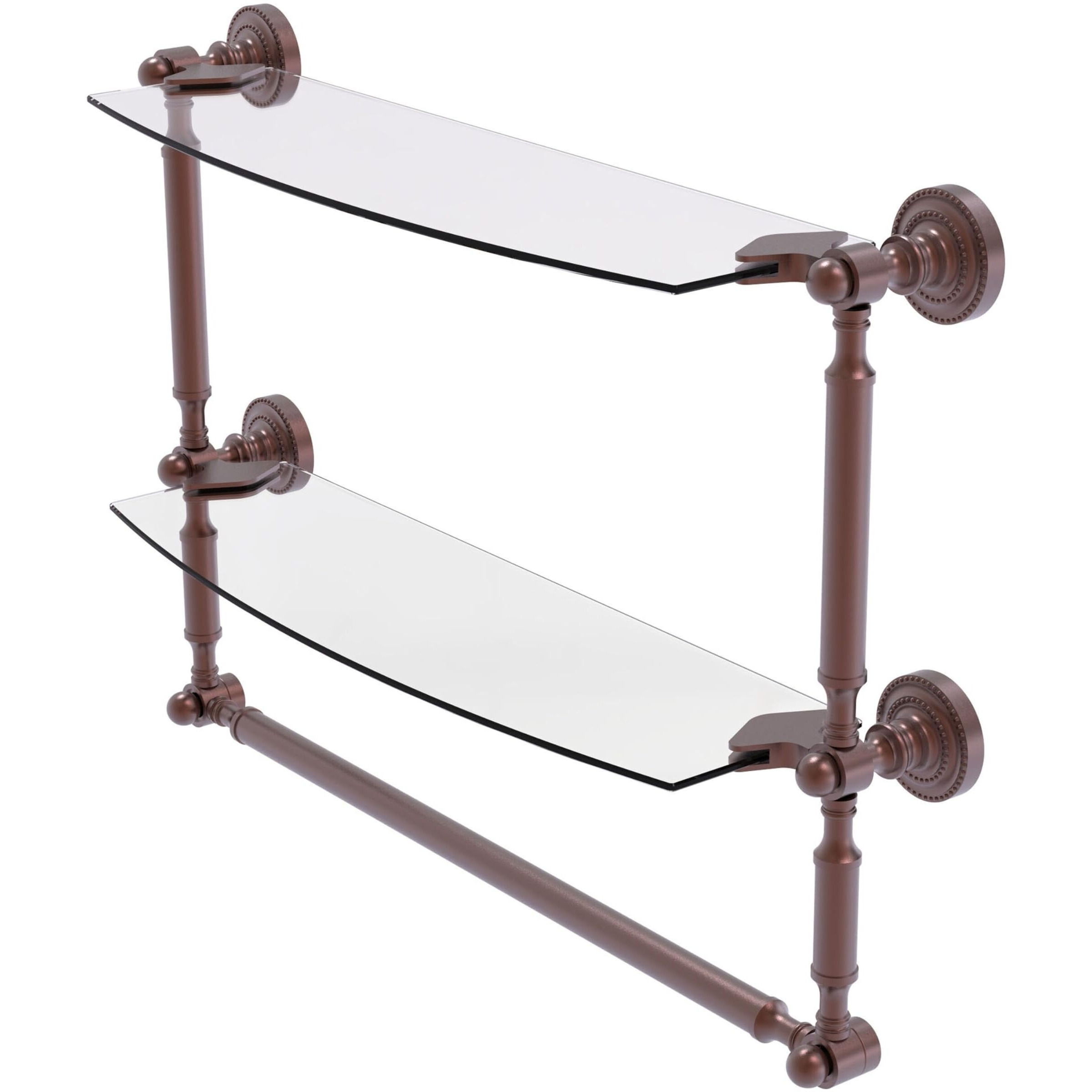 Allied Brass DT-34TB/18-CA Dottingham Collection 18 Inch Two Tiered Glass Integrated Towel Bar Shelf, Antique Copper