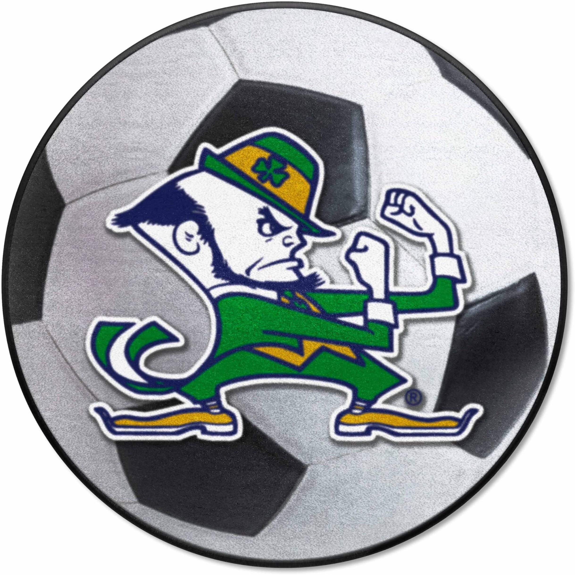 FANMATS 6064 Notre Dame Fighting Irish Soccer Ball Rug - 27in. Diameter - Leprechaun Alternate Logo