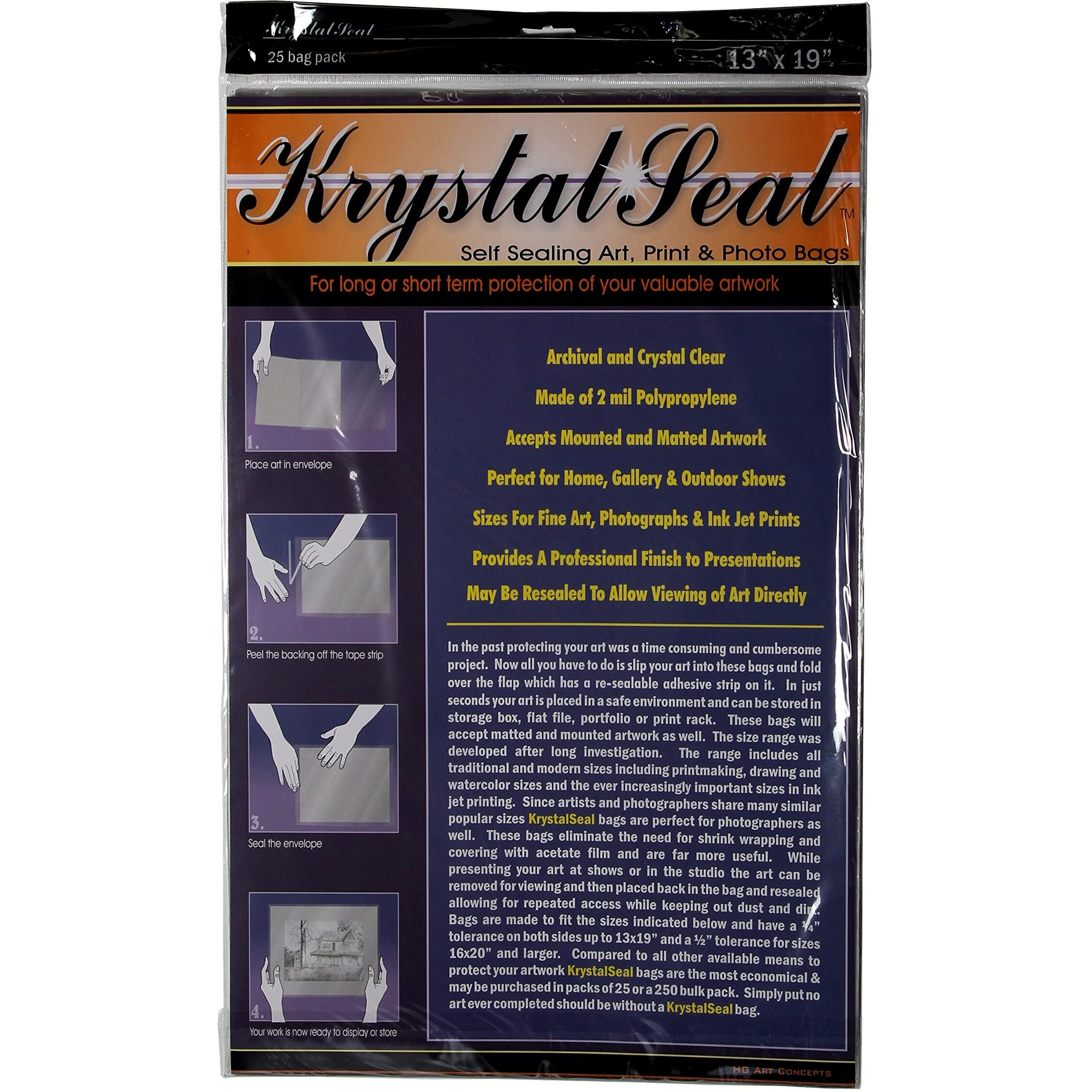 Krystal Seal KS1319 13 in. x 19 in. Seal Self-Healing Art Print and Photo Bags