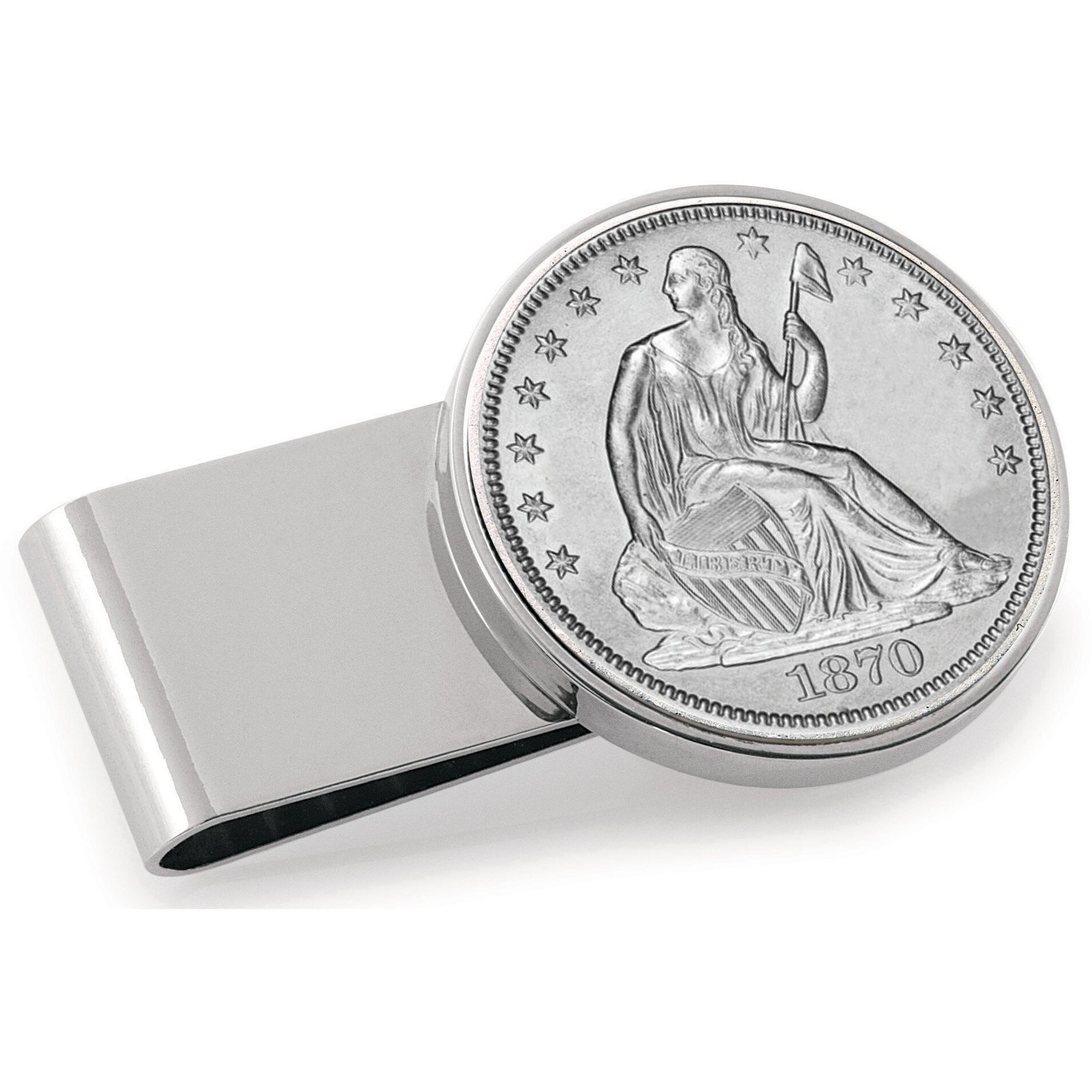 American Coin Treasures U.S. Coin Money Clip - Silver Seated Liberty Half Dollar | Stainless Steel | Layered in Silver-Tone Rhodium | Holds Currency, Credit Cards, Cash | Certificate of Authenticity