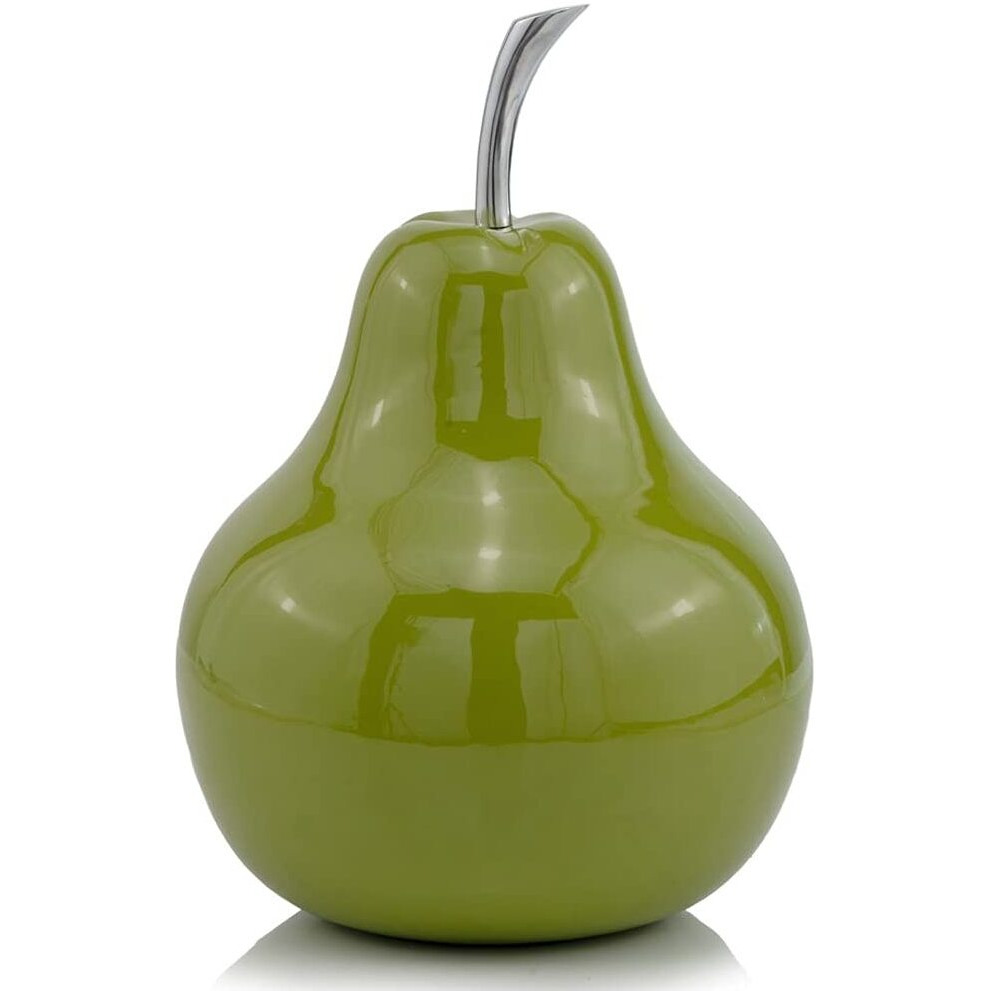 Modern Day Accents 3763 Peral Verde XL Green Pear, Fruit Decor, Gifts, Tabletop, Green Home Decor Centerpiece, Room Decor, Office Desk Decor, Green ith Silver Stem, Sculpture, 11  L x 11  W x 16.5  H