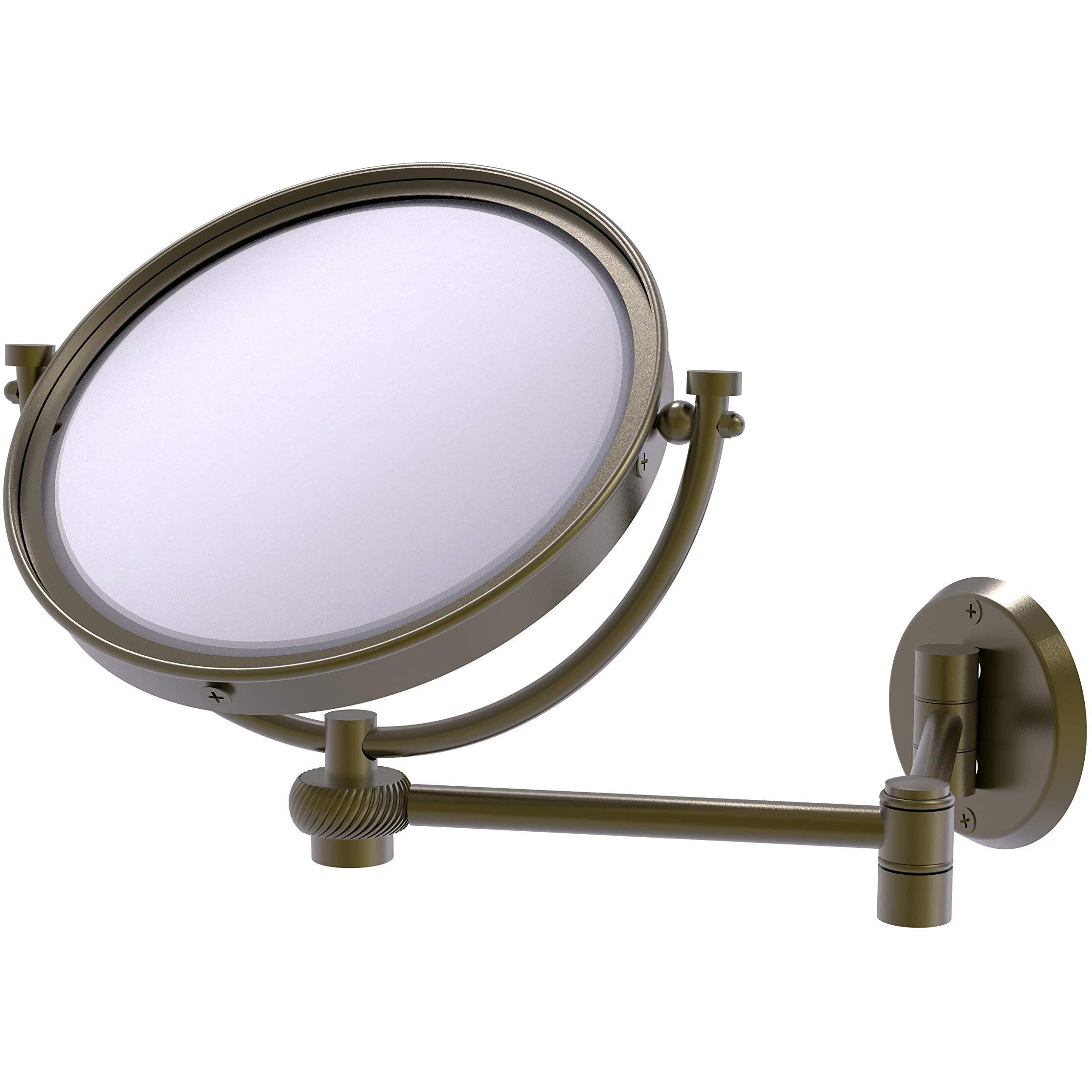 Allied Brass WM-6T/4X-ABR 8 Inch Wall Mounted Extending 4X Magnification ith Tist Accent Make-Up Mirror, Antique Brass