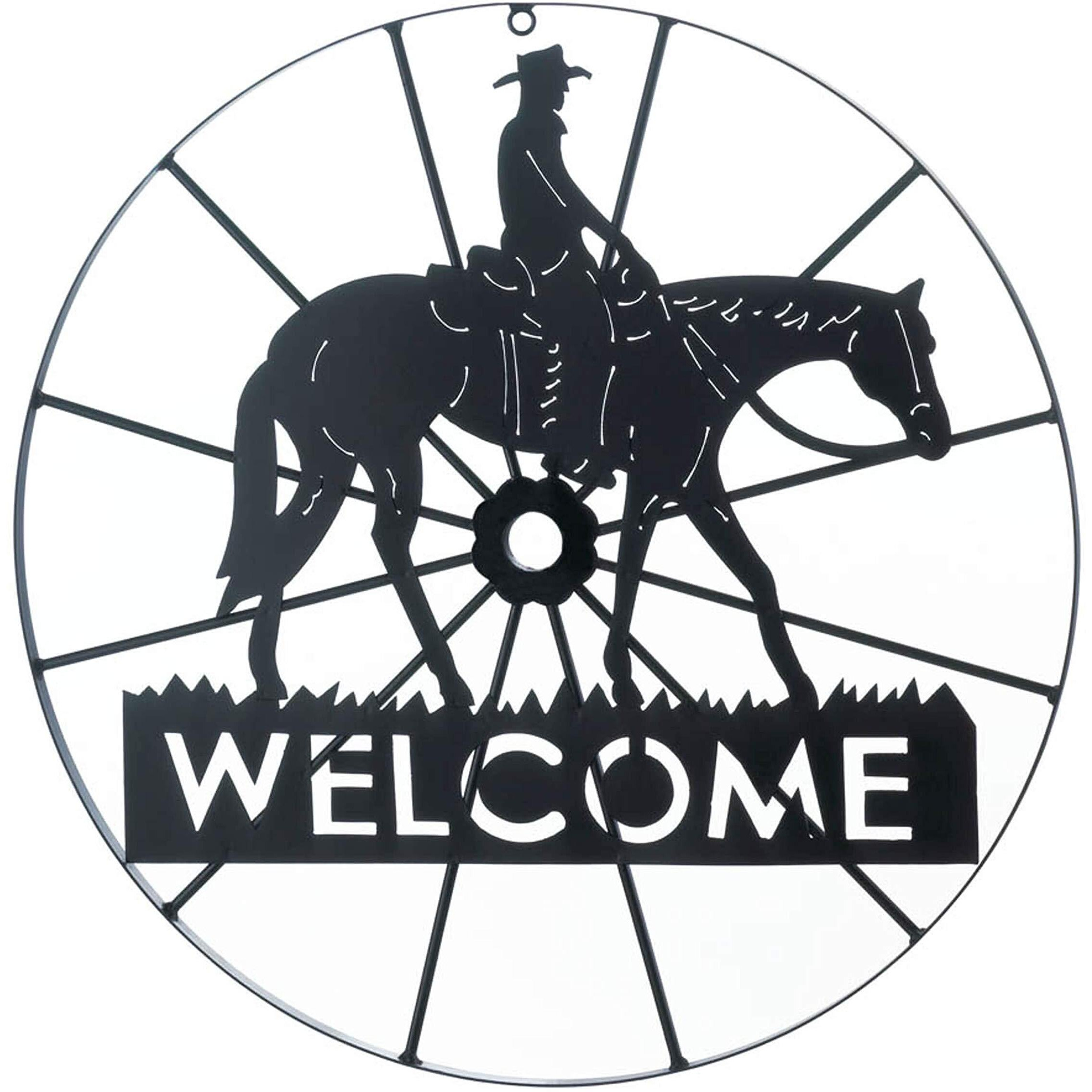 Cowboy Welcome Wheel Sign 23.75x0.75x23.75