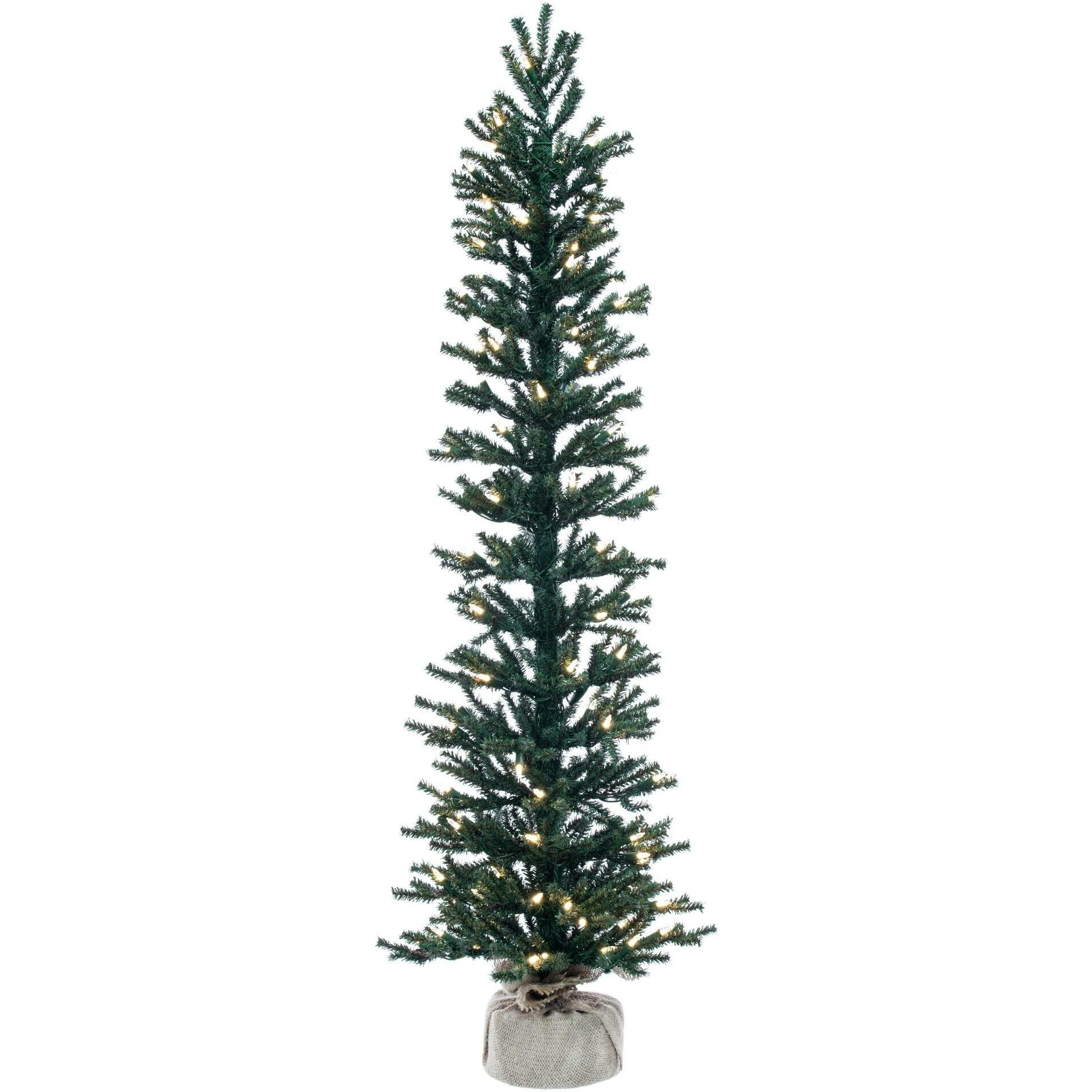 Vickerman 4' Mini Pine Artificial Christmas Tree, Warm White Italian LED Mini Lights, Seasonal Indoor Home Decor with Decorative Burlap Base