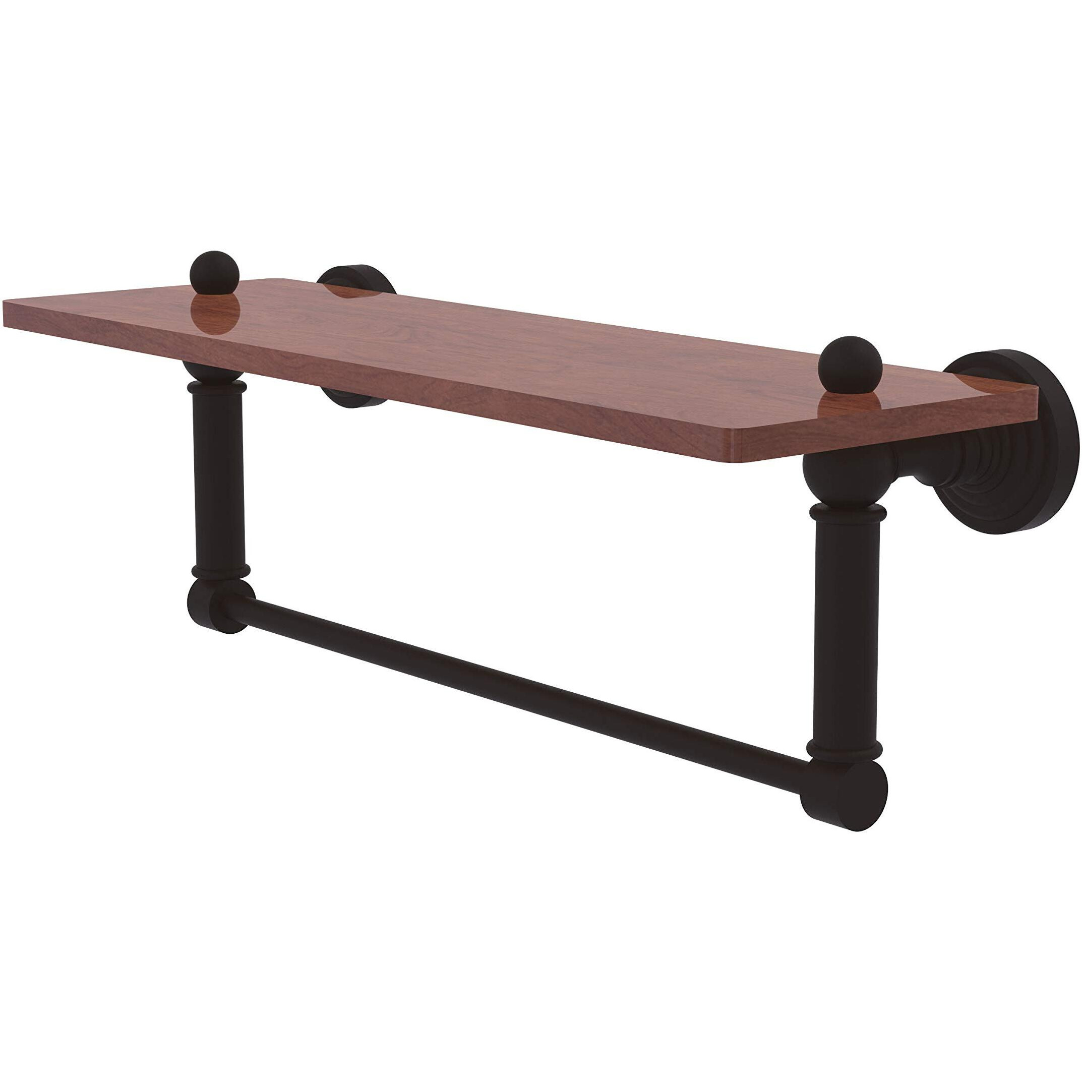 Allied Brass WP-1-16TB-IRW Waverly Place Collection 16 Inch Solid IPE Ironwood Integrated Towel Bar Wood Shelf, Oil Rubbed Bronze