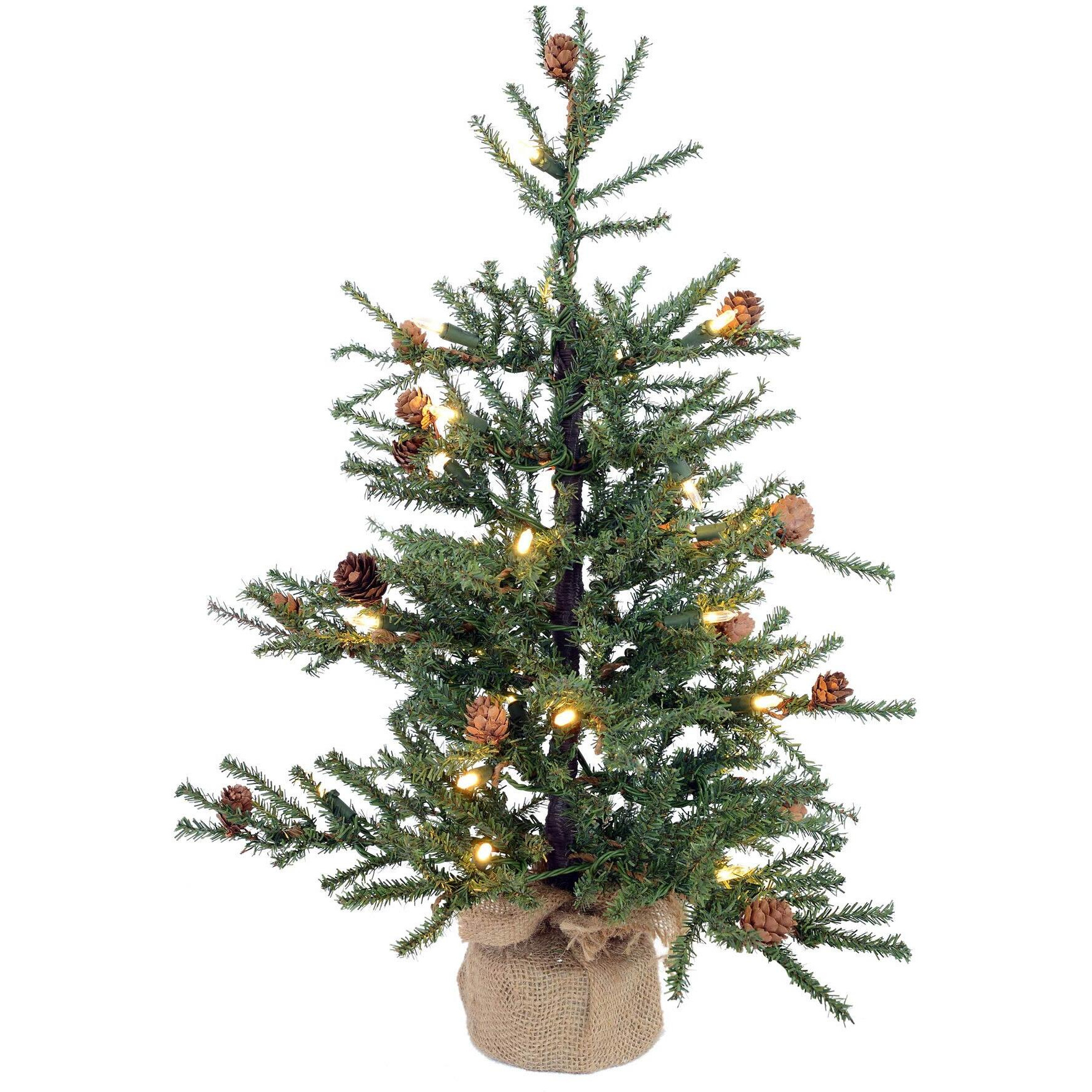 Vickerman 3-Foot-Tall Caramel Pine Artificial Christmas Tree, Warm White Italian LED Mini Lights, Seasonal Indoor Home Decor with Decorative Burlap Base