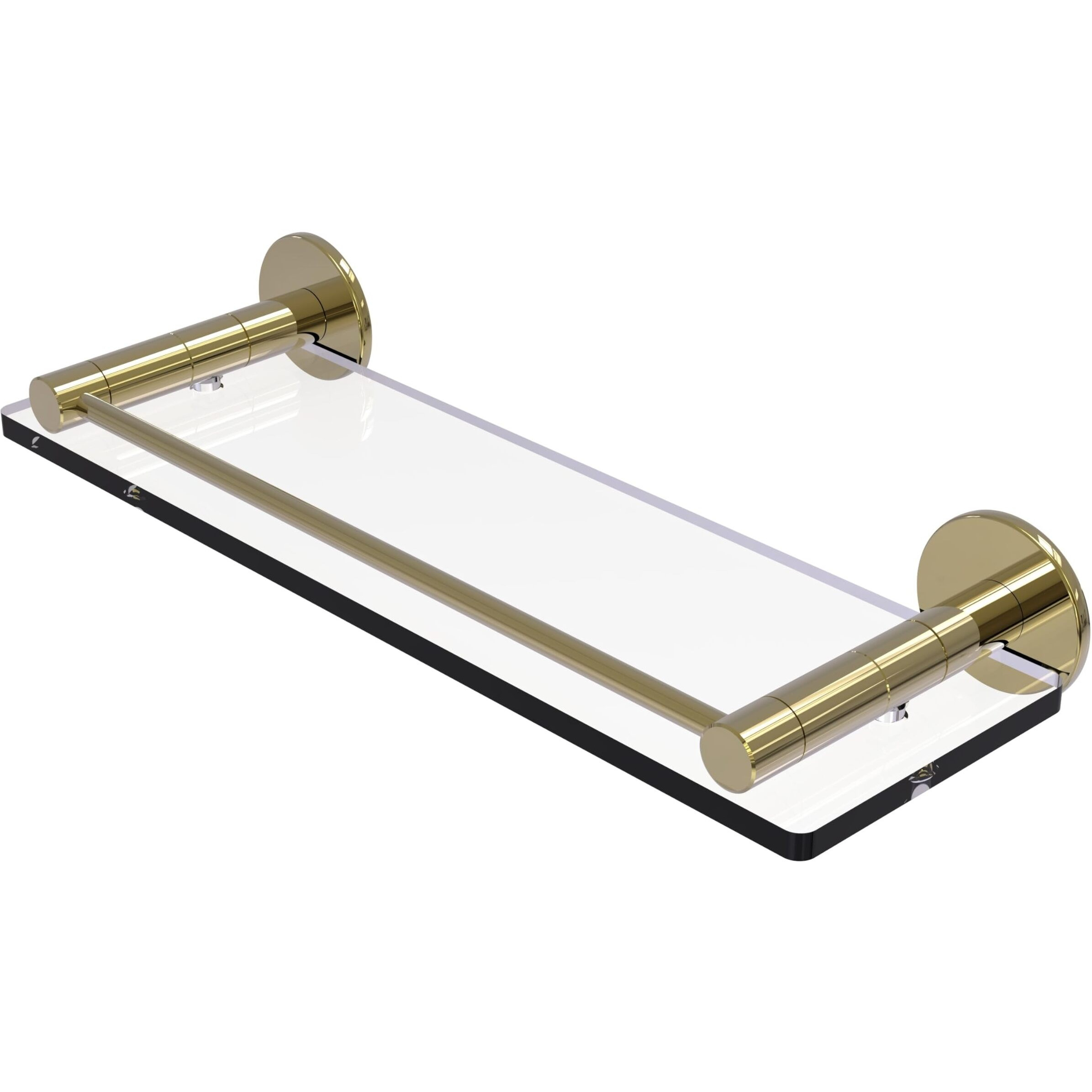 Allied Brass FR-1/16G-UNL Fresno Collection 16 Inch Glass Vanity Rail Shelf, Unlacquered Brass