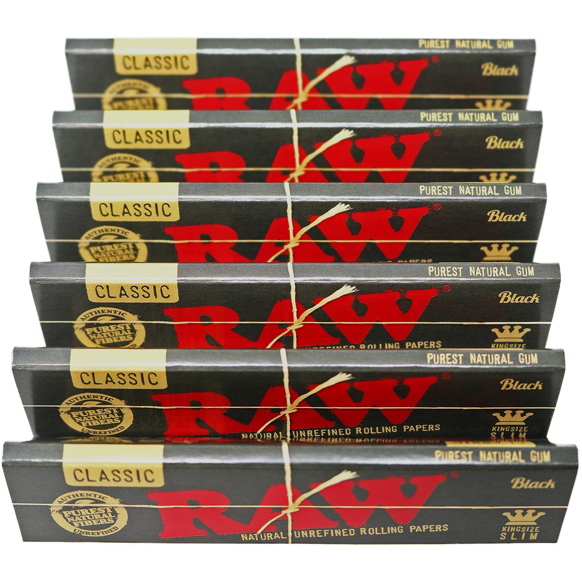 RAW Classic Black King Size Slim Natural Unrefined Ultra Thin 110mm Rolling Papers (6 Packs)