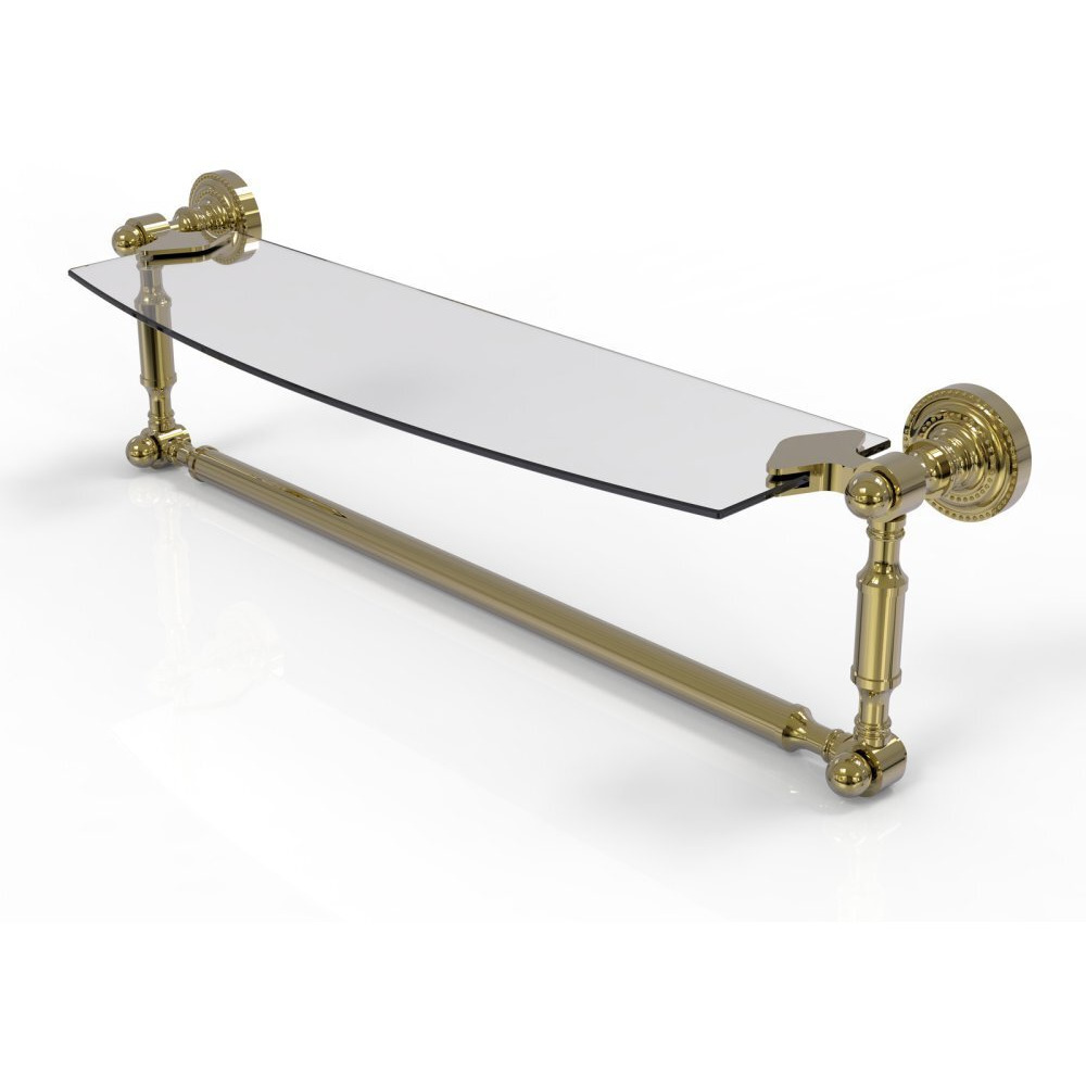 Allied Brass DT-33TB/24-UNL Dottingham 24 Inch Glass Vanity Integrated Towel Bar Shelf, Unlacquered Brass