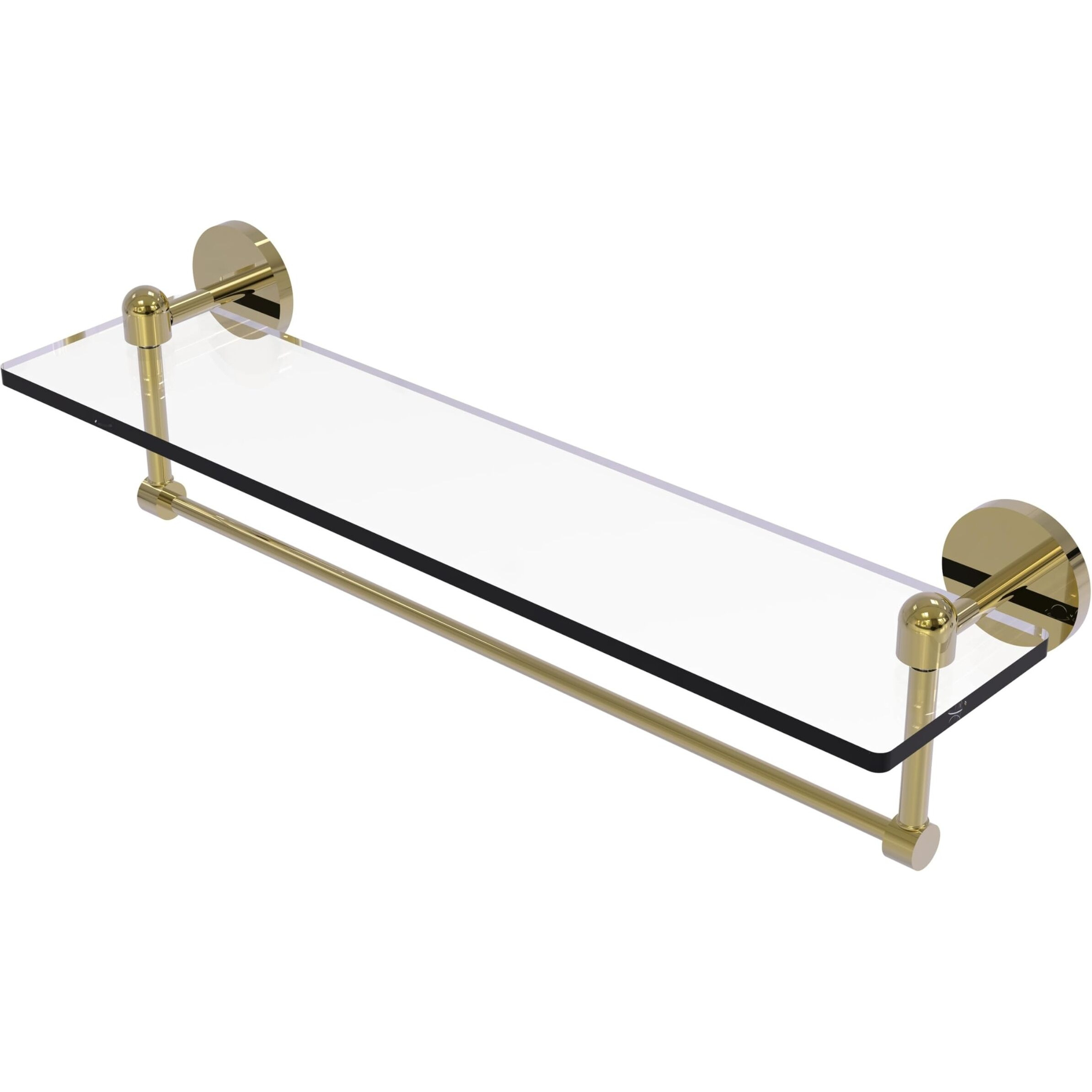 Allied Brass TA-1TB/22-UNL Tango Collection 22 Inch Glass Vanity Integrated Towel Bar Shelf, Unlacquered Brass