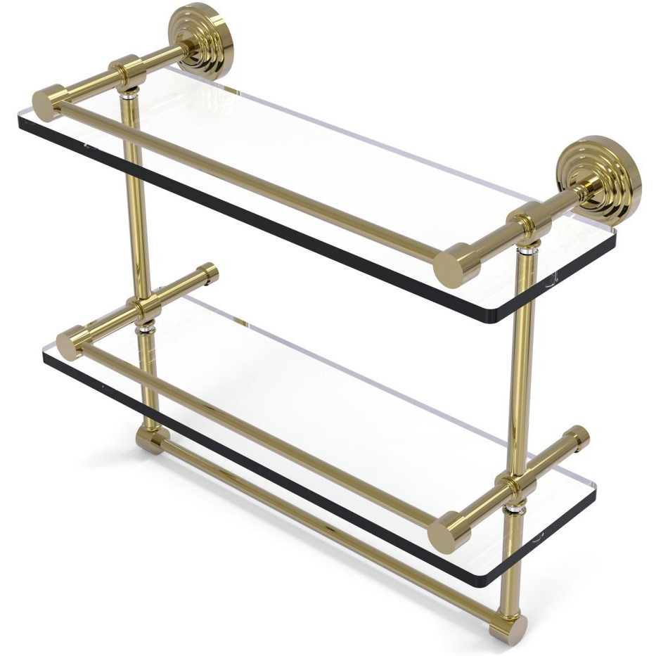 Allied Brass WP-2TB/22-GAL-UNL 22 Inch Gallery Double Glass Towel Bar Shelf, Unlacquered Brass