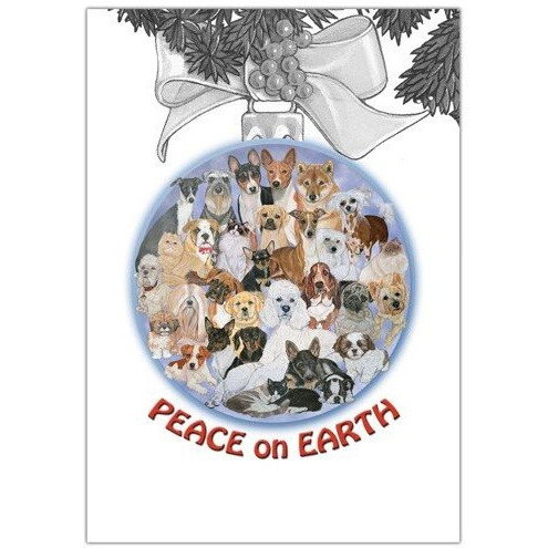 Pipsqueak Productions C701 Peace On Earth Mix Dog with Cat Christmas Boxed Cards - Pack of 10