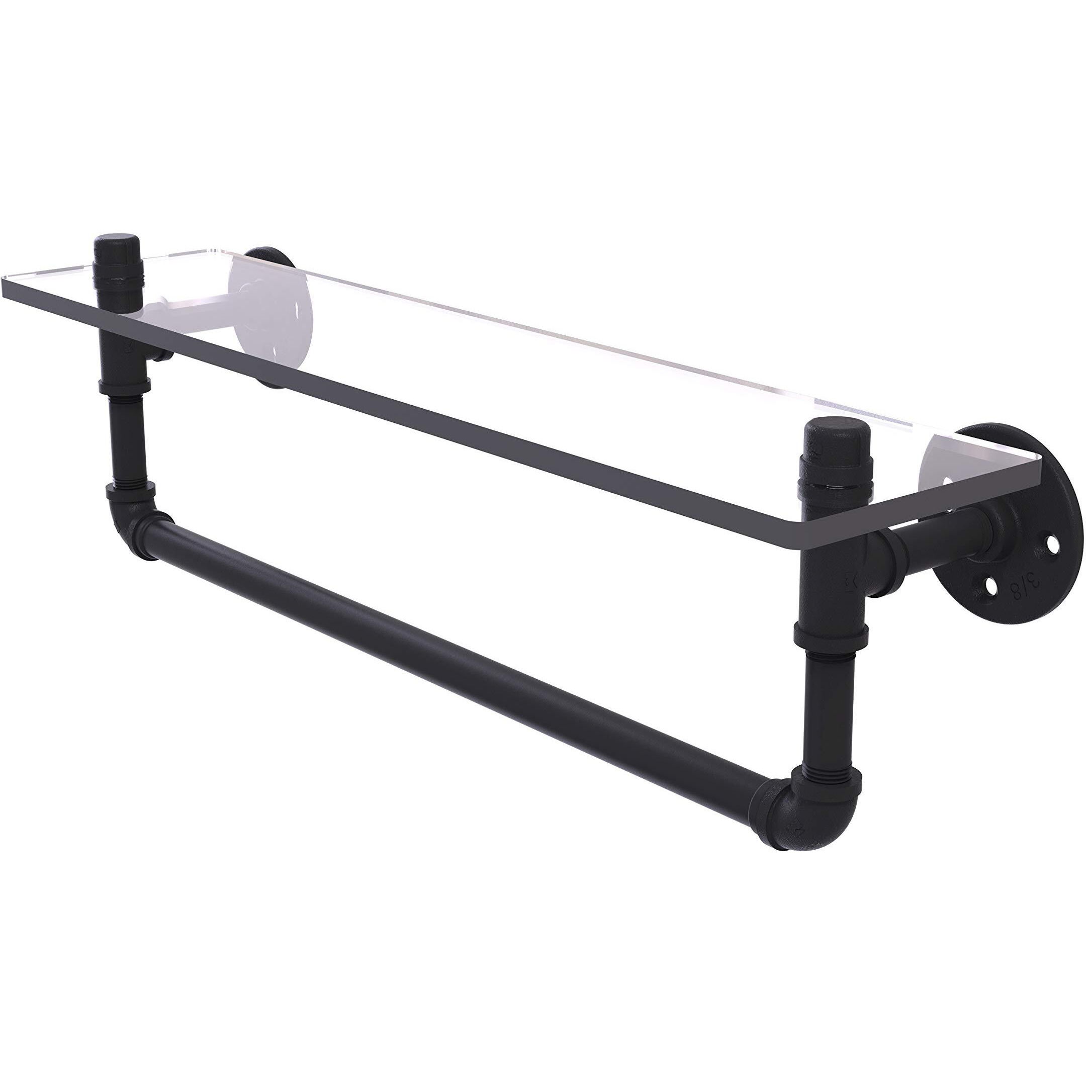 Allied Brass P-410-22-GSTB Pipeline Collection 22 Inch Towel Bar Glass Shelf, 22 , Matte Black