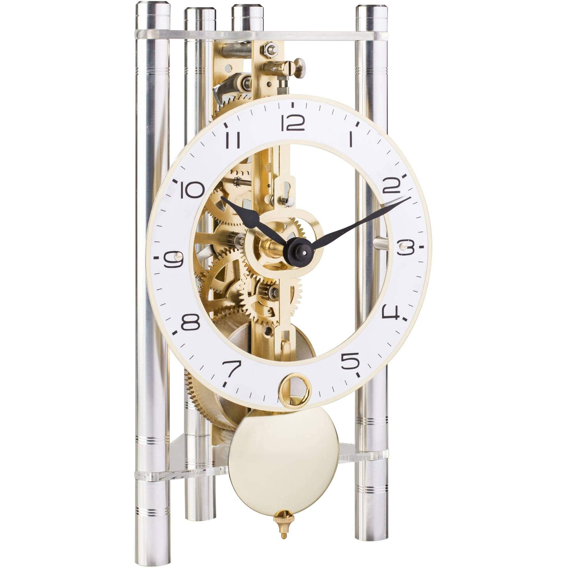 Hermle 23024X40721 Lakin Triangular Table Clock - Silver with Metal Arabic Dial & Brass Pendulum