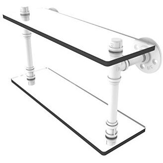 Allied Brass P-420-16-DGS Pipeline Collection 16 Inch Double Glass Shelf, Matte White