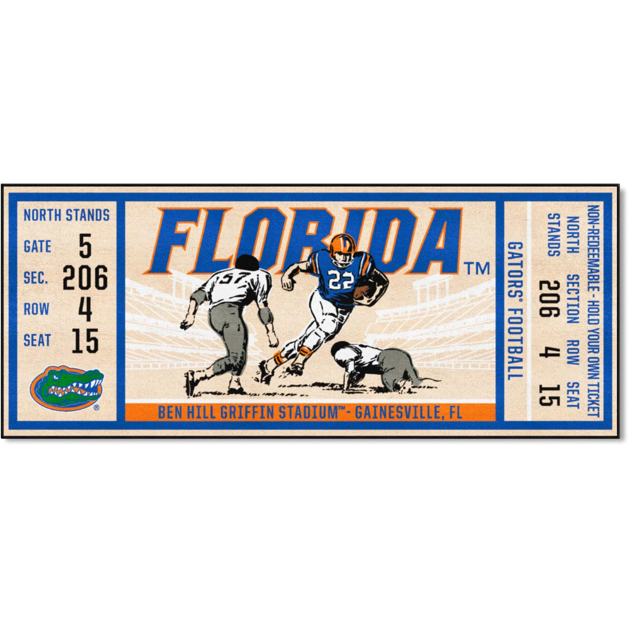 FANMATS 23176 NCAA - Florida Gators Ticket Design Runner Rug - 30in. x 72in. | Sports Fan Area Rug, Home Decor Rug and Tailgating Mat