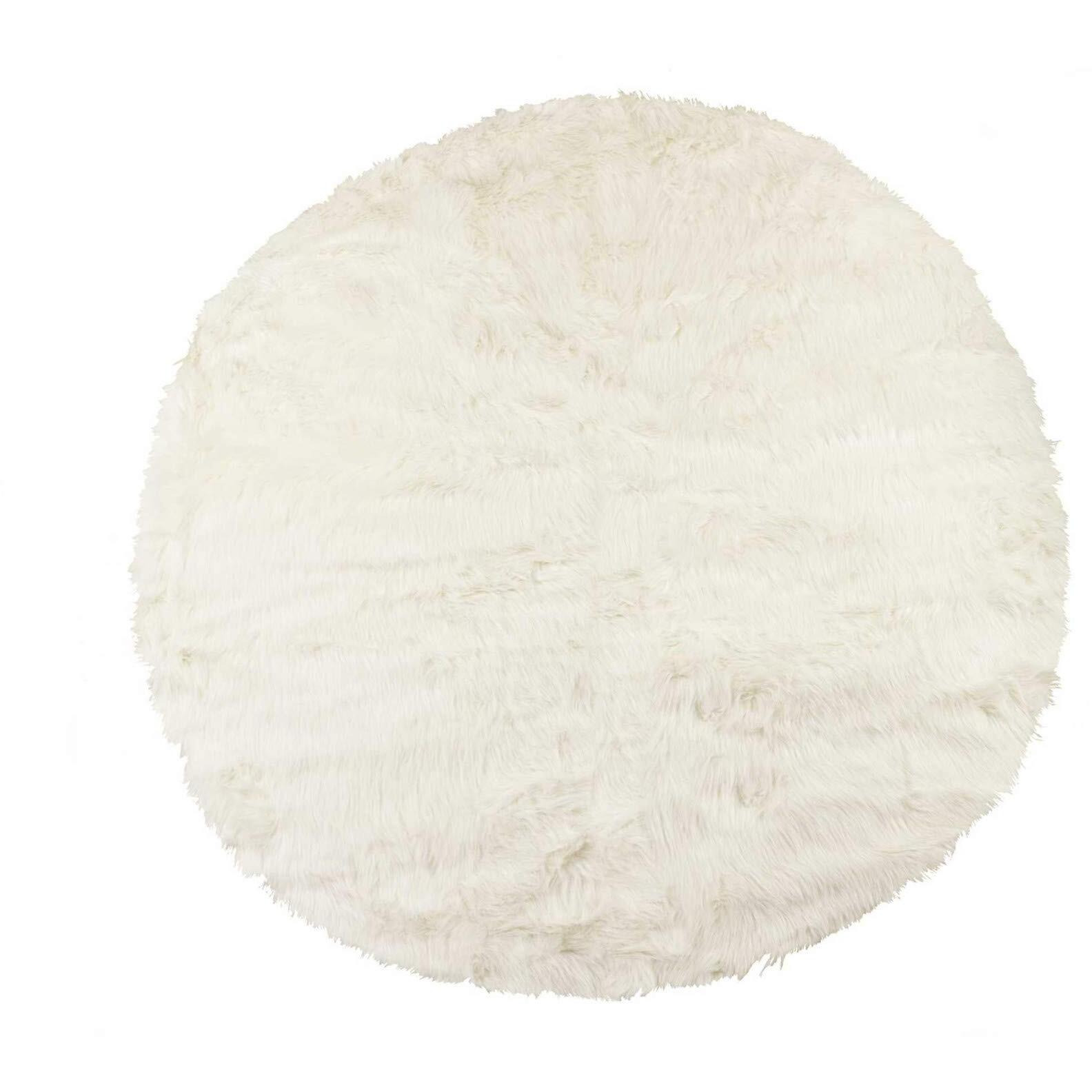 HomeRoots Acrylic Plush, Polyester Arlington Circular Faux Fur Rug 6' Diameter - Off White