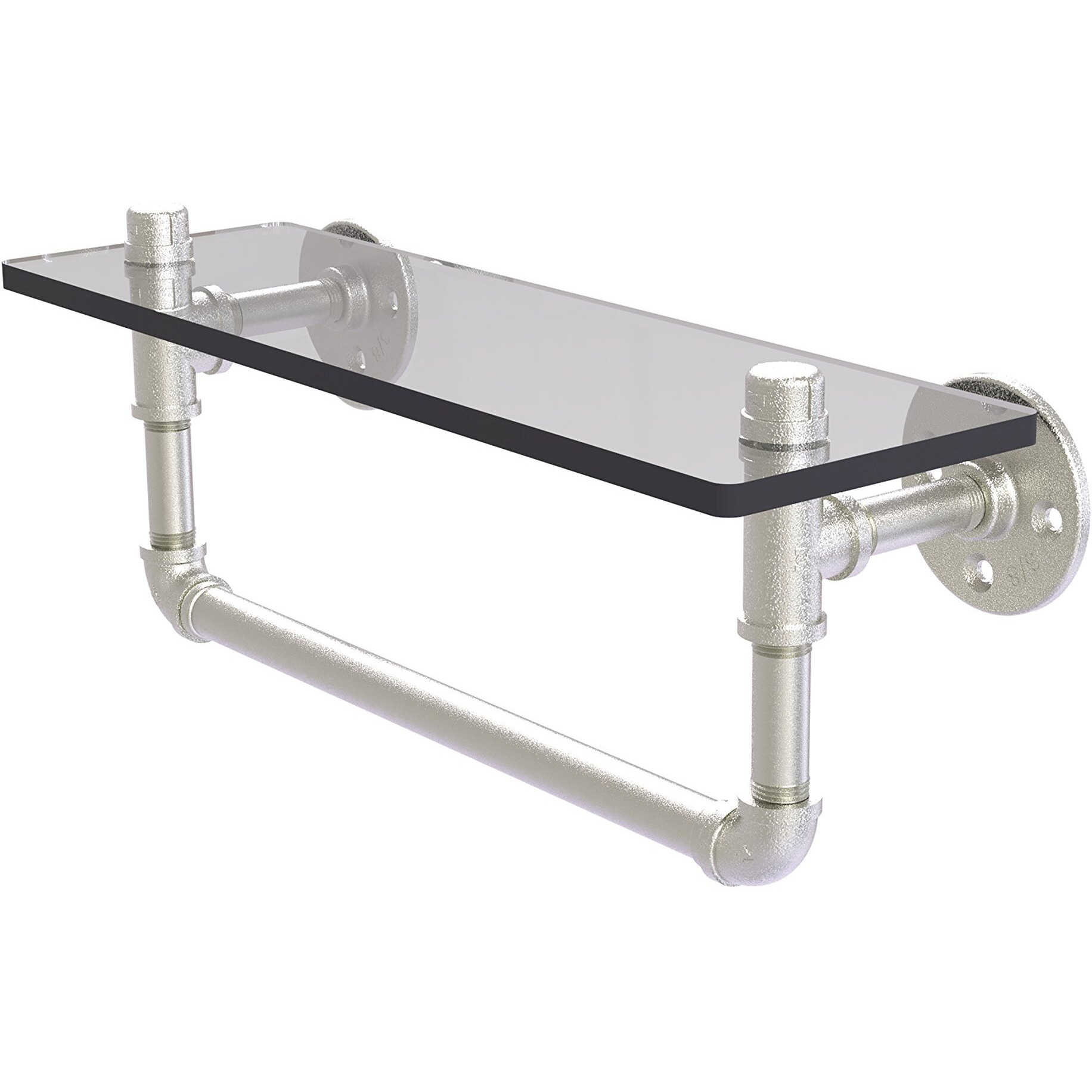 Allied Brass P-410-16-GSTB Pipeline Collection 16 Inch Towel Bar Glass Shelf, Satin Nickel