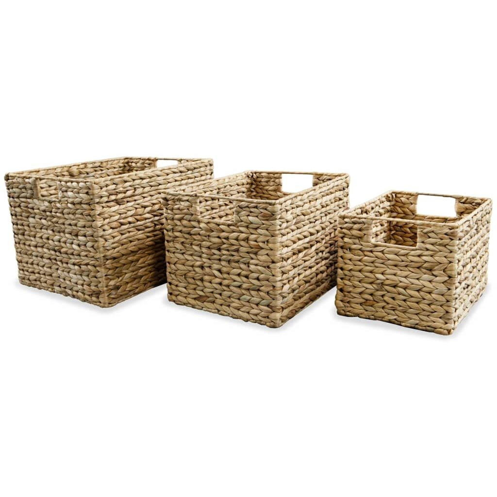 vidaXL Rustic Charm Storage Baskets - Set of 3 - Water Hyacinth Woven Baskets with Strong Metal Frame - Ideal for Organizing Toys, Books, Magazines