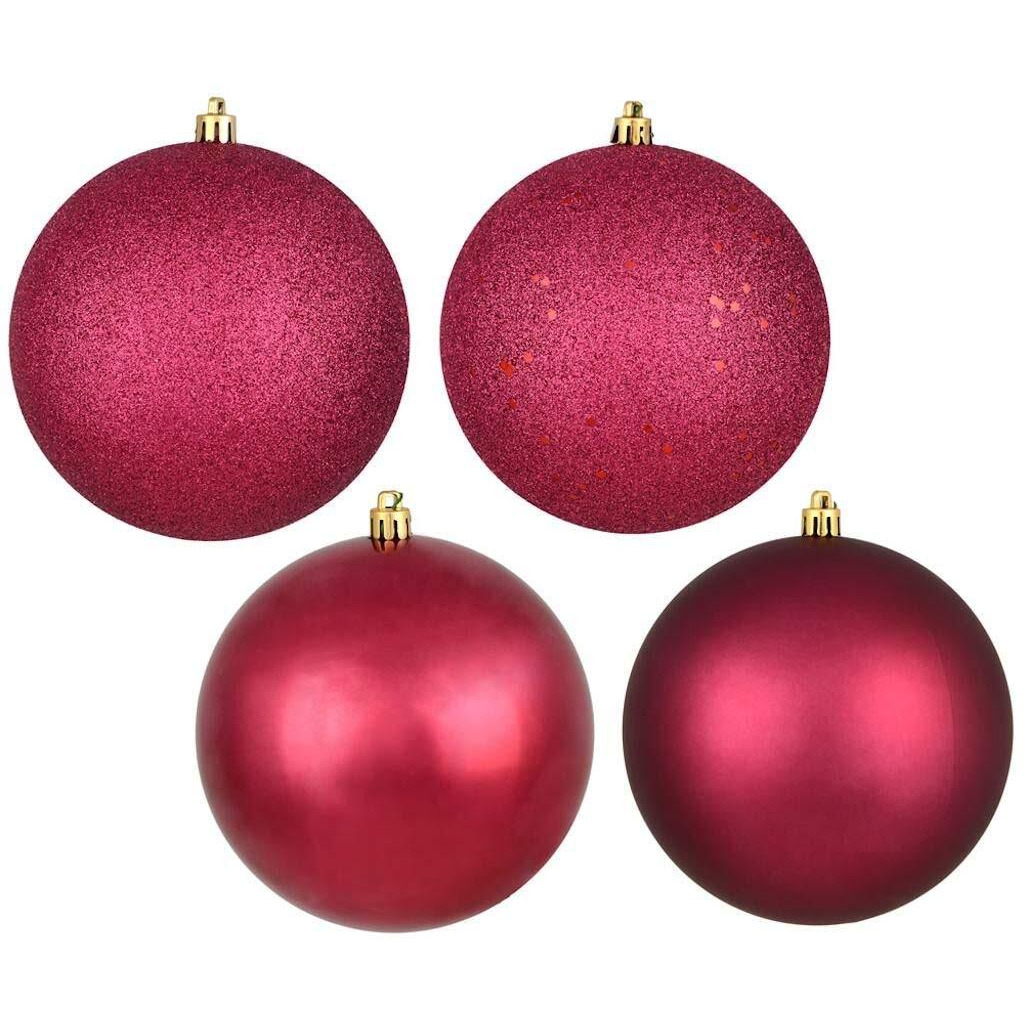 Vickerman 570210-4  Berry Red 4 Finish Matte/Shiny/Sequin/Glitter Ball Christmas Tree Ornament (set of 12) (N591021A)