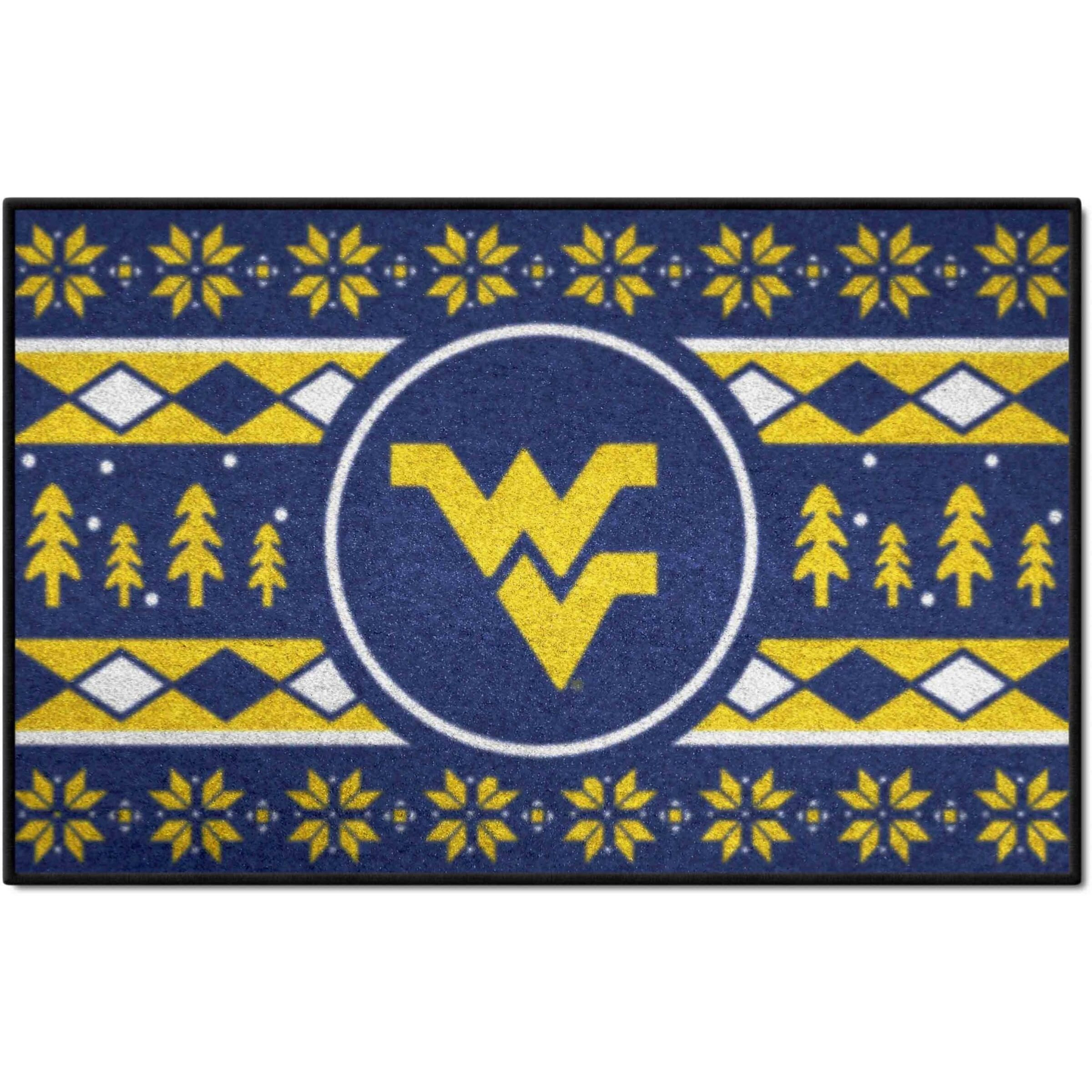 FANMATS 25859 NCAA - West Virginia Mountaineers Holiday Sweater Starter Mat Accent Rug - 19in. x 30in. | Sports Fan Home Decor Rug and Tailgating Mat