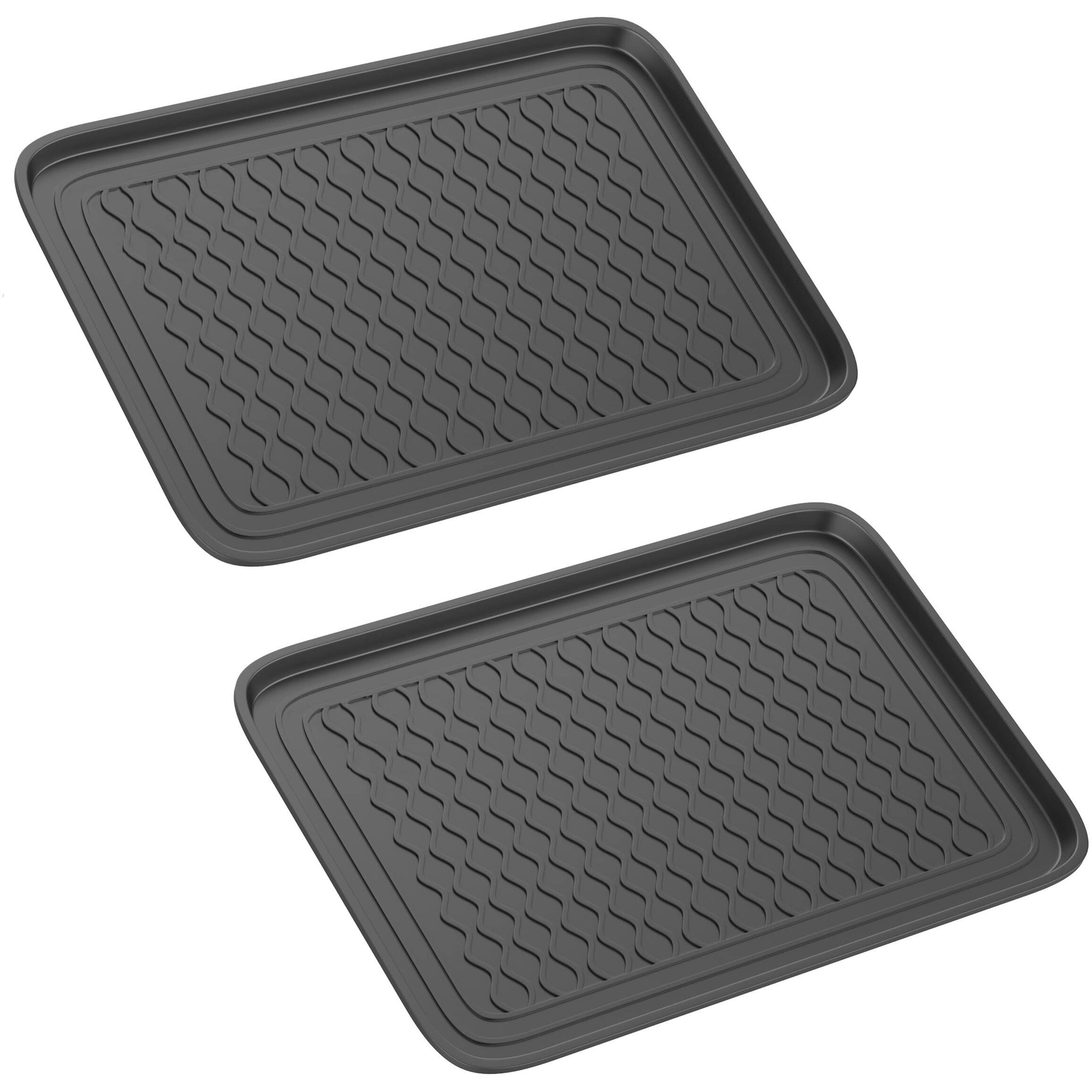 Stalwart All Weather Boot Tray - Medium Water Resistant Plastic Utility Shoe Mat for Indoor and Outdoor Use in All Seasons (Set of Two, Dark Grey)