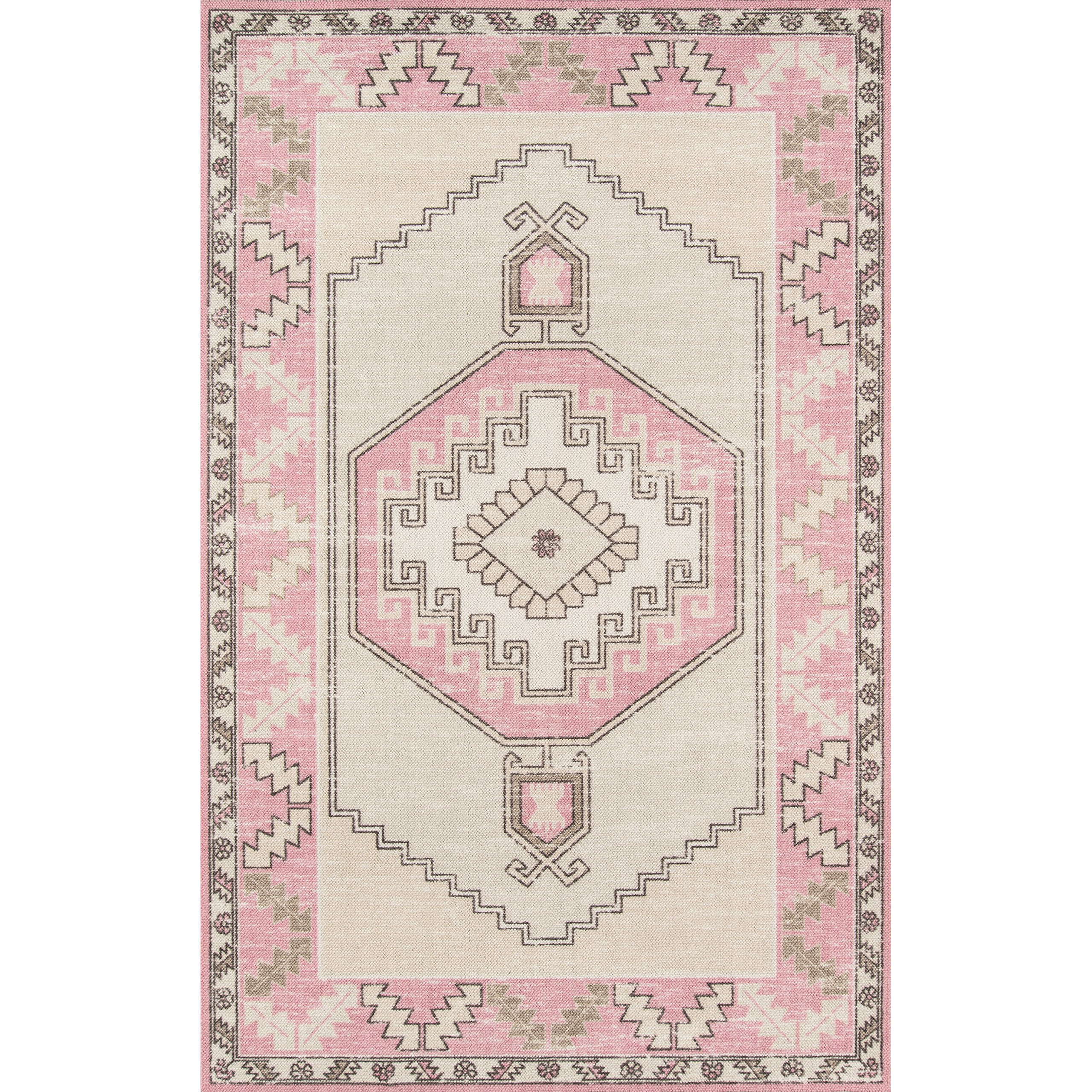 Momeni Anatolia Wool and Nylon Area Rug, 6'6  X 9', Pink