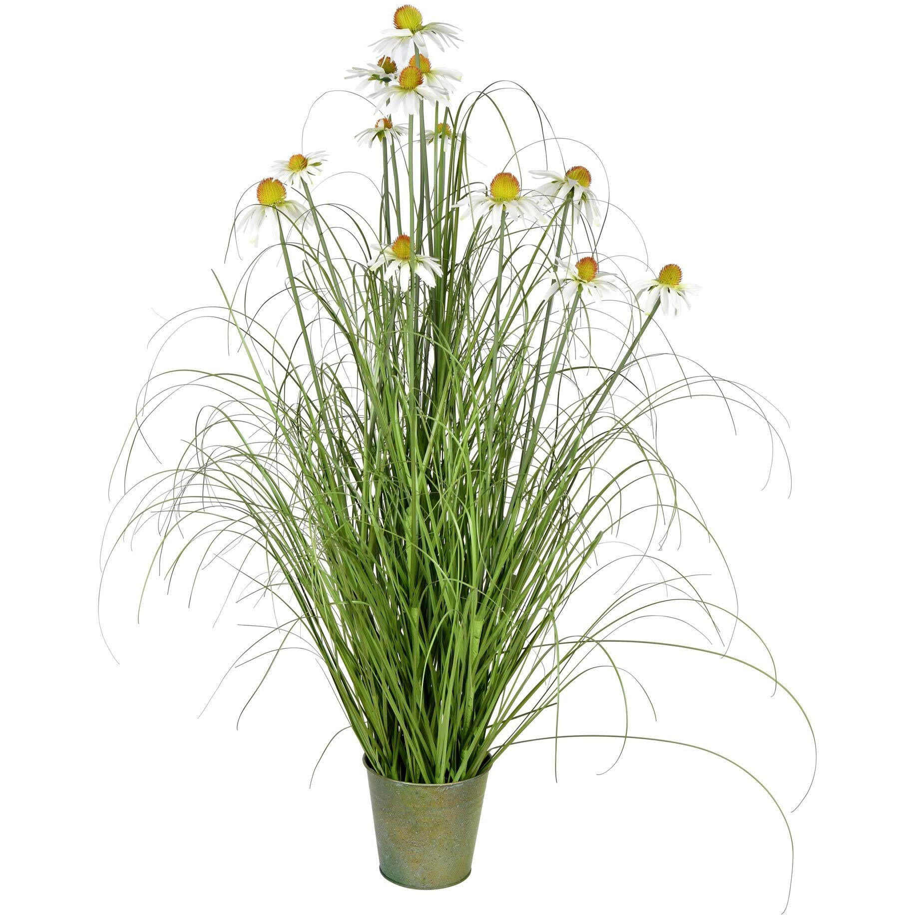 Vickerman Everyday 48  Artificial Potted Green Grass with 13 Daisies - Lifelike Home or Office Decor - Premium Artificial Grass - Maintenance Free Faux Grass