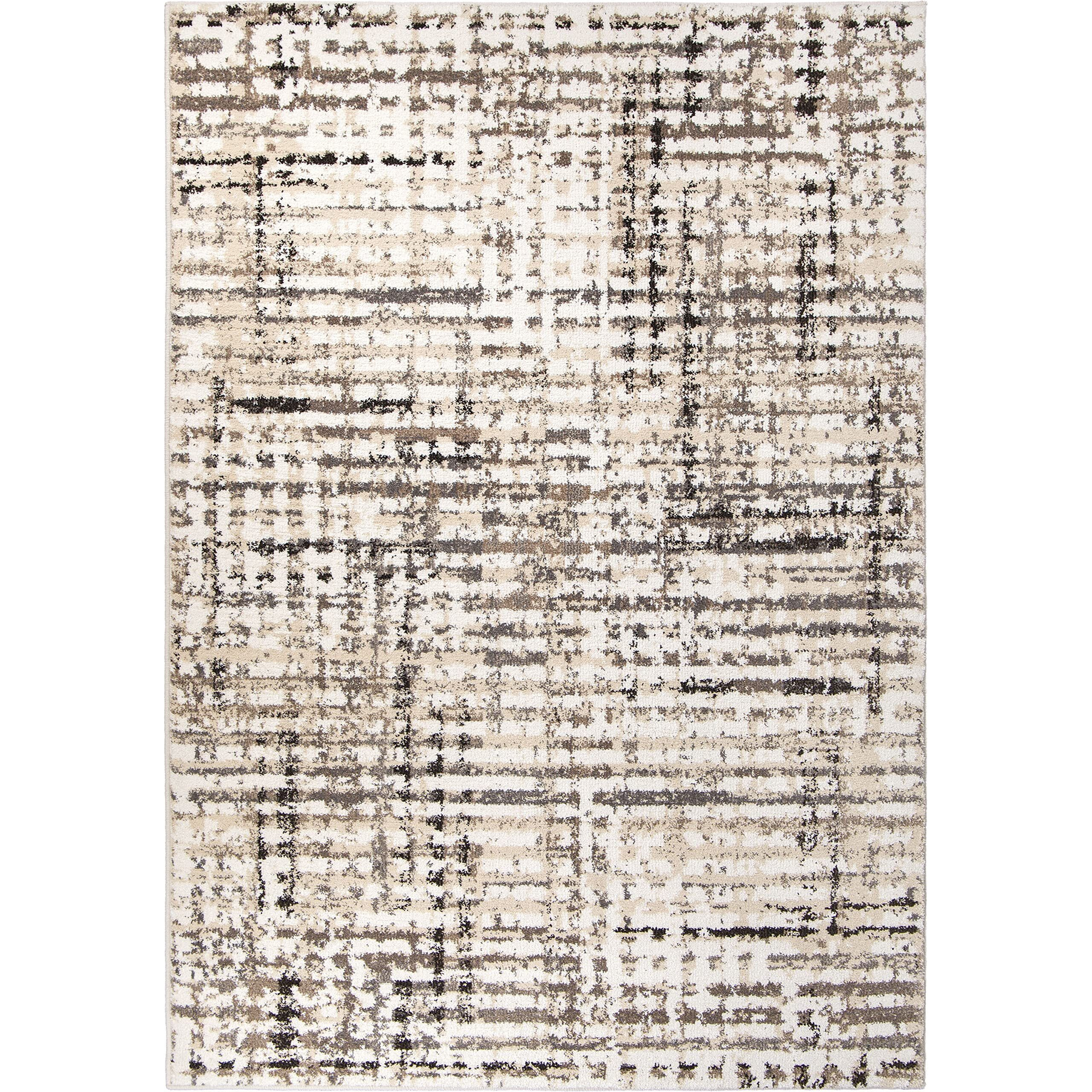 Adagio Griddle Indoor Area Rug - 5'1  x 7'6  White, Modern Abstract Design, Stain-Resistant, Easy to Clean, Durable Rug for Living Room, or Bedroom Home Decor