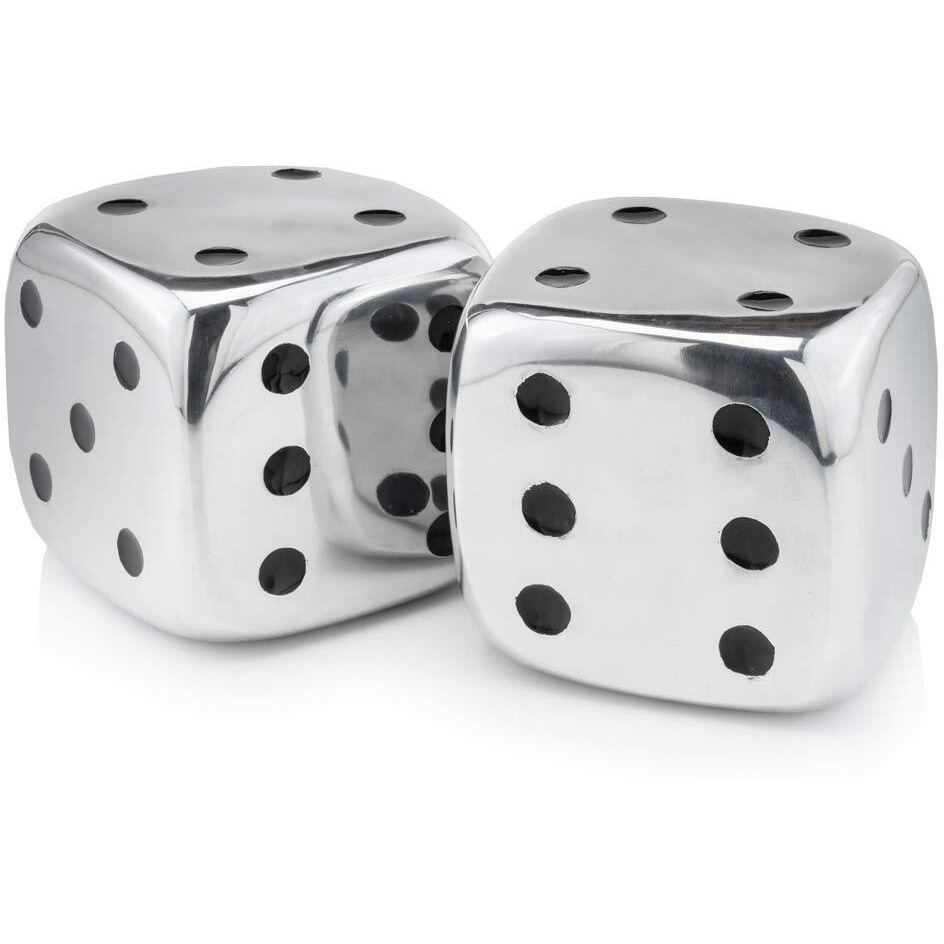 Modern Day Accents 4104 Dados Decorative Dice, Silver with Black Dots, Vegas Decor, Man Cave, Bar Decor Tabletop, Centerpiece, Sculpture, 6 , Set of 2