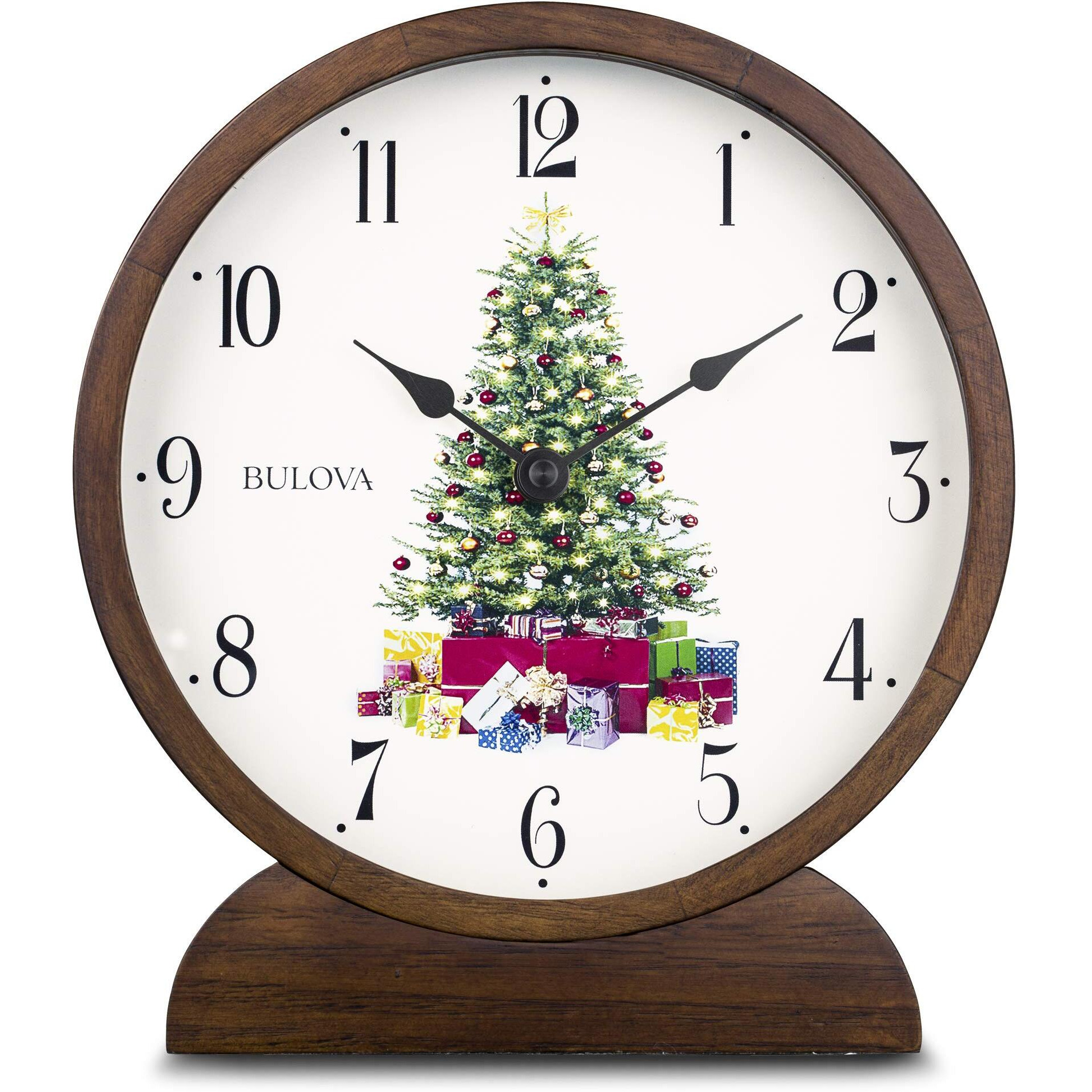 Bulova B1866 Holiday Sounds Mantel Clock, Walnut Stain 9.5 x 8.5 x 2 inches