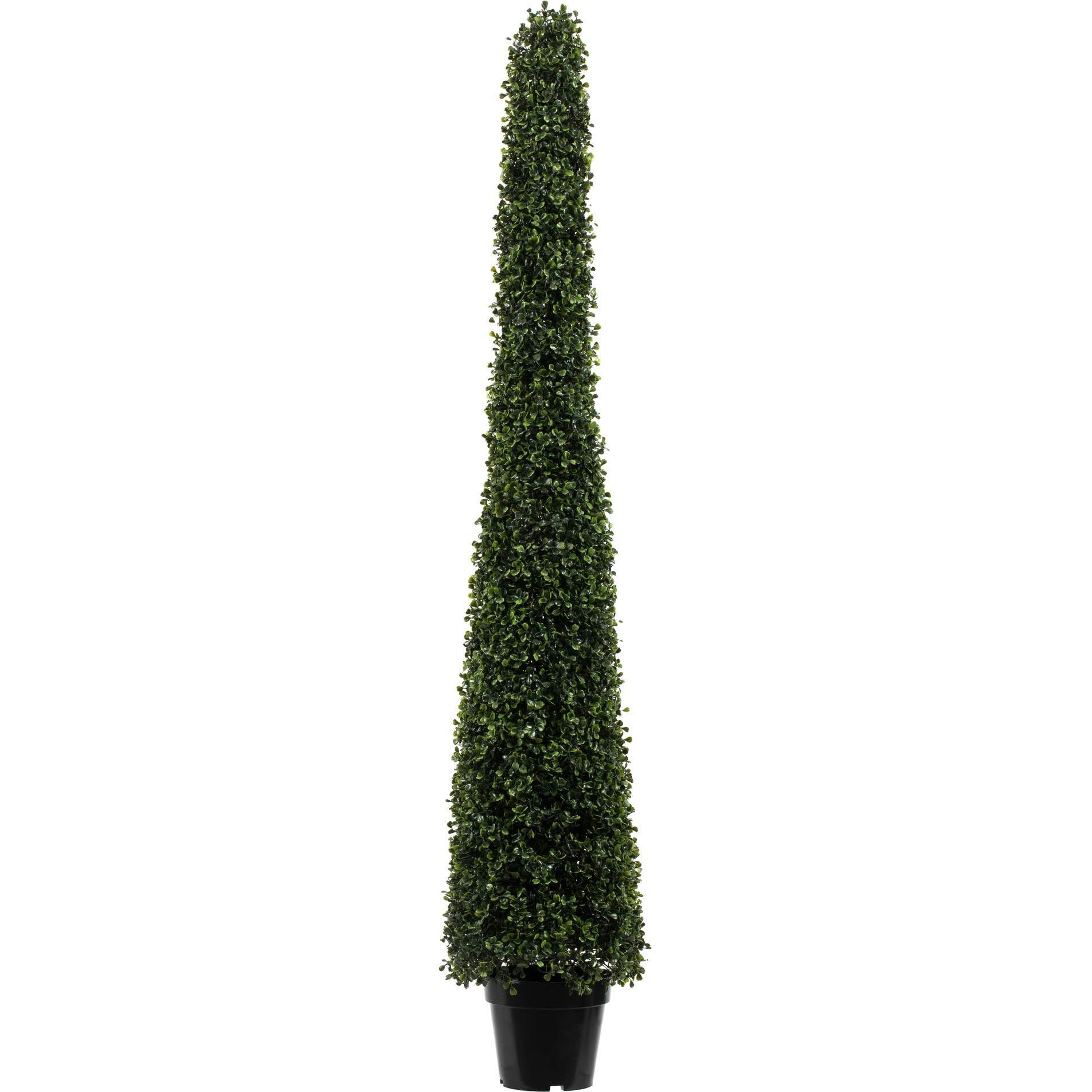 Vickerman Everyday Artificial Boxwood Topiary Cone 5' Tall - UV Resistant Indoor Outdoor - Potted Natural Green - Faux Tree Decoration for Home Patio Entryway