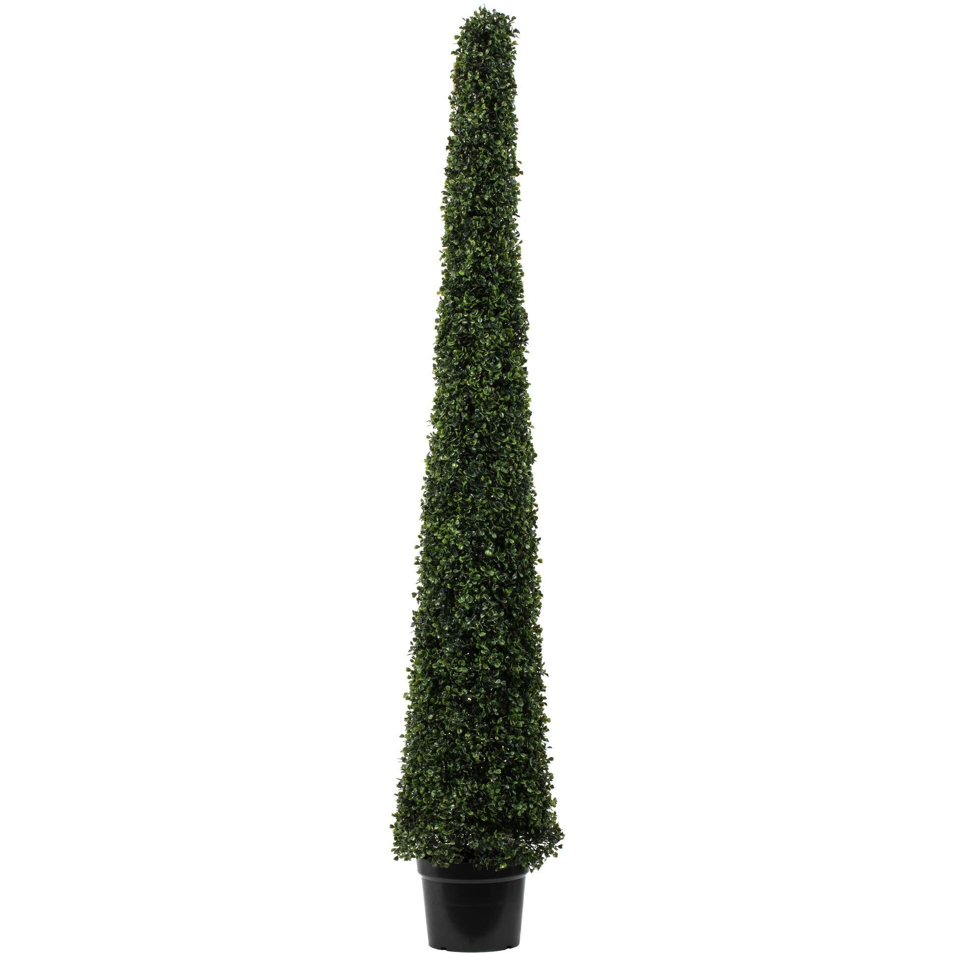 Vickerman Everyday Artificial Boxwood Topiary Cone 6' Tall - UV Resistant Indoor Outdoor - Potted Natural Green - Faux Tree Decoration for Home Patio Entryway