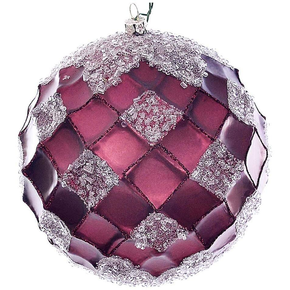 Vickerman 618844-4.75  Burgundy Net Beaded Ball Christmas Tree Ornament (3 pack) (MC190565D)