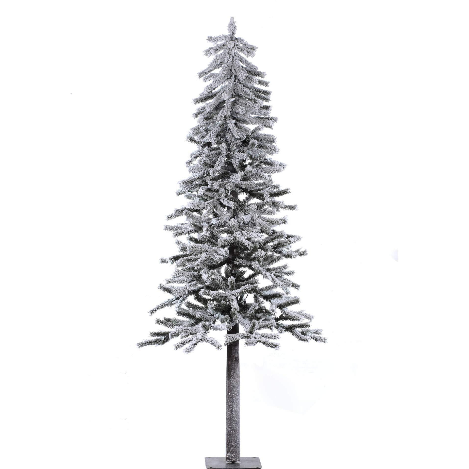 Vickerman 6' x 34  Flocked Alpine Artificial Christmas Tree, Unlit - Snow Covered Faux Tree - Seasonal Indoor Home Decor - Real Wood Trunk