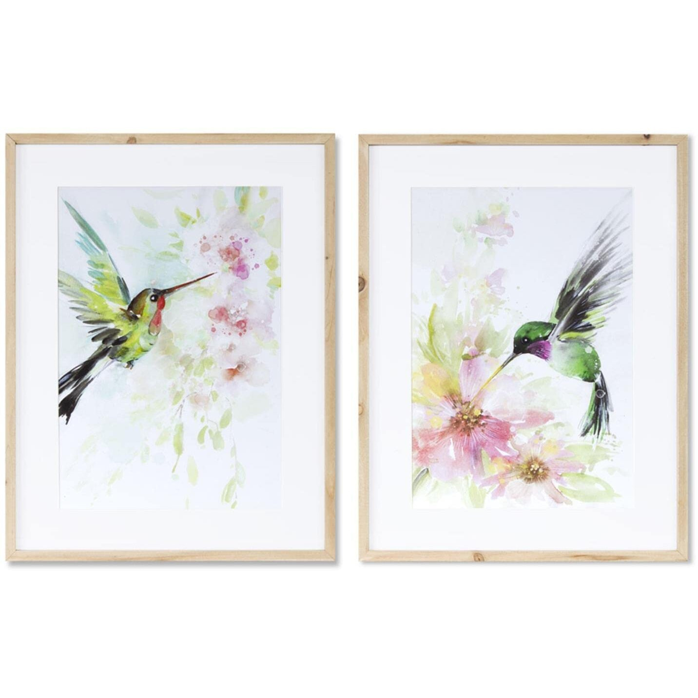 Melrose Intl. Hummingbird Watercolor (Set of 2) 15.25  x 19.75 H Wood/MDF