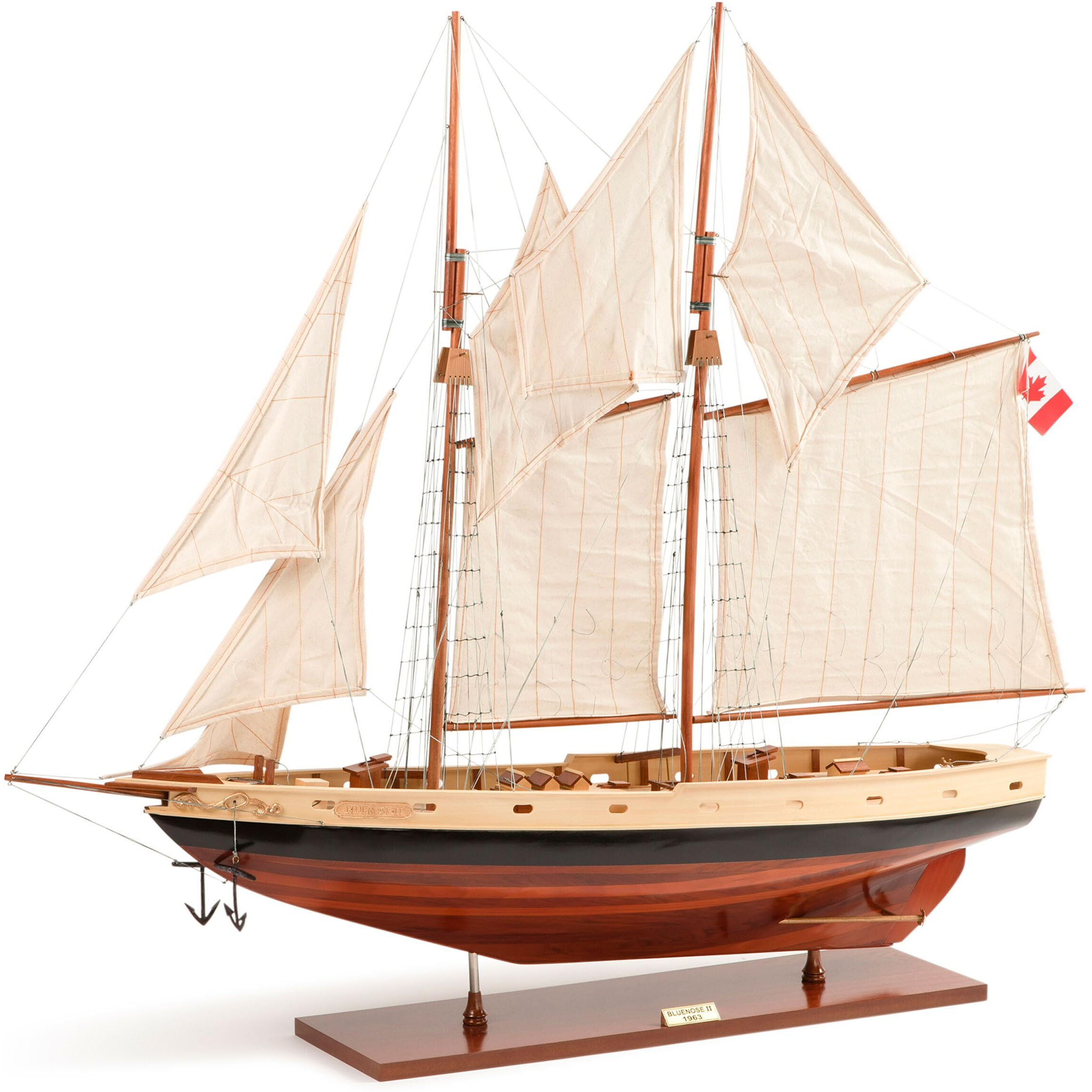 Authentic Models Model Ship - Bluenose II Painted Yacht Replica, Vintage Sailboat and Nautical Decor for Home, Bathroom or Nursery, Wooden Model Ship Antique for Adults (47 x 9 x 41 inch)