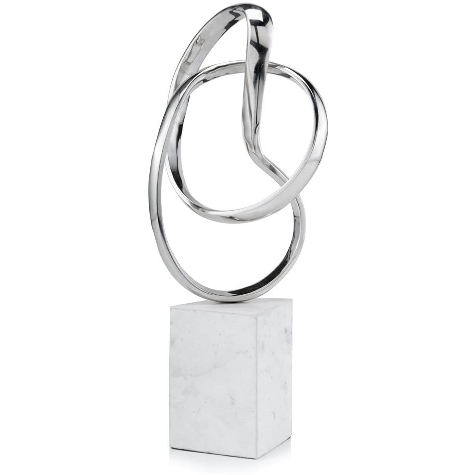 Modern Day Accents 4109 Lazo Abstract Sculpture on Marble, Silver and White Large Decorative Sculpture, Home Decor, Office or Room Decor, Tabletop, 17.5  H