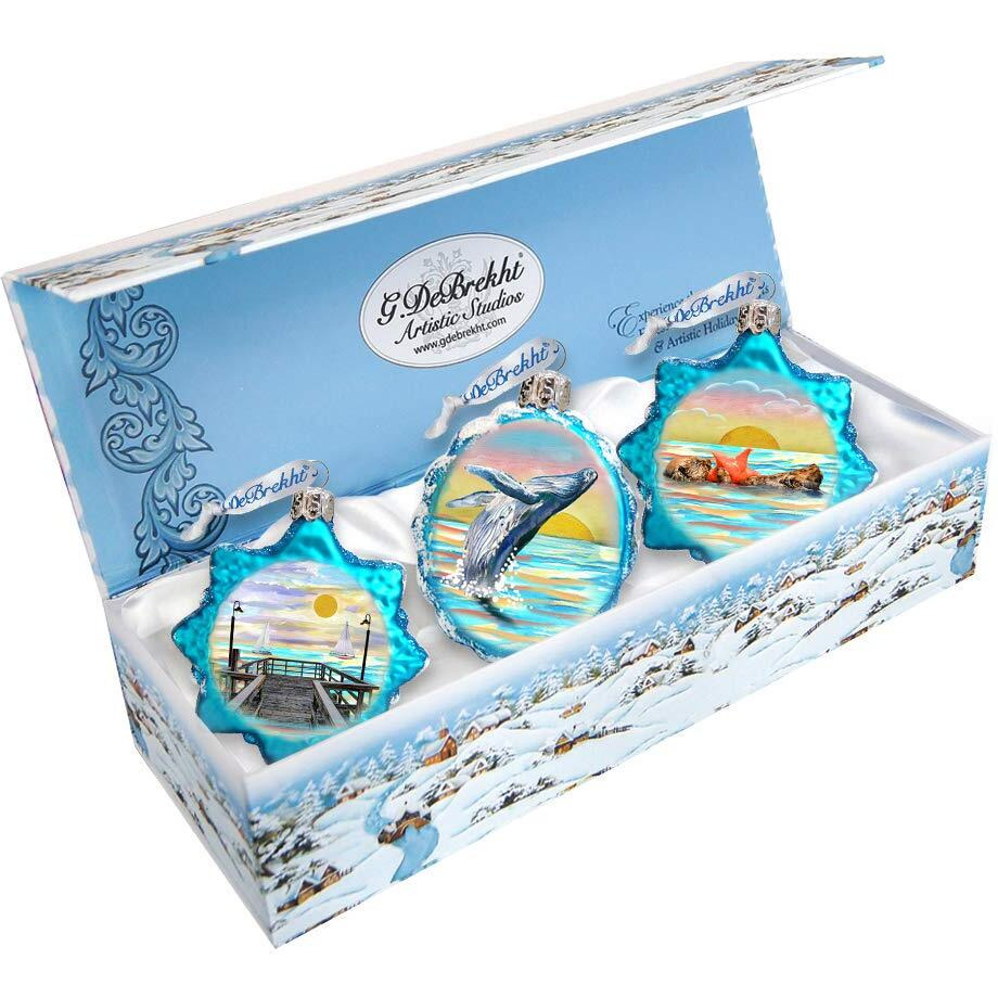 at The Sea Set of 3 Glass Ornament, Gift Box Sets, Coastal Decor - 770134S3 Coastal Art by G.DeBrekht - Designocracy