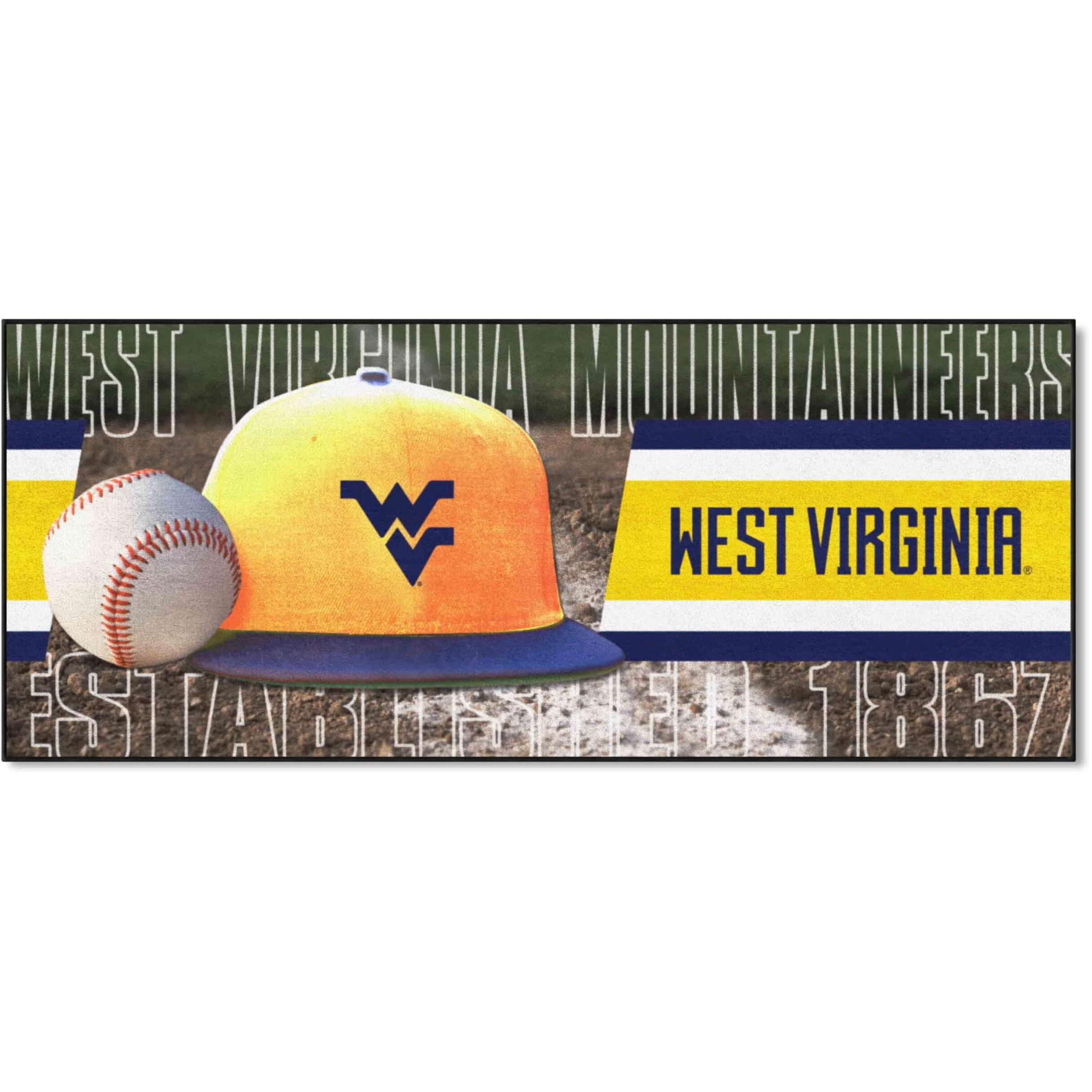 FANMATS 28027 NCAA West Virginia Mountaineers Baseball Runner Rug - 30in. x 72in. | Sports Fan Area Rug Mat and Tailgating Mat