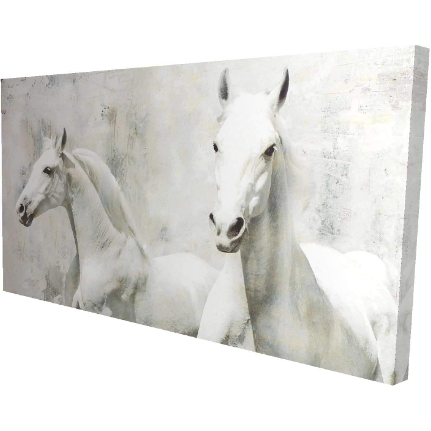 Begin Two White Horse Running - Print on Canvas Edition