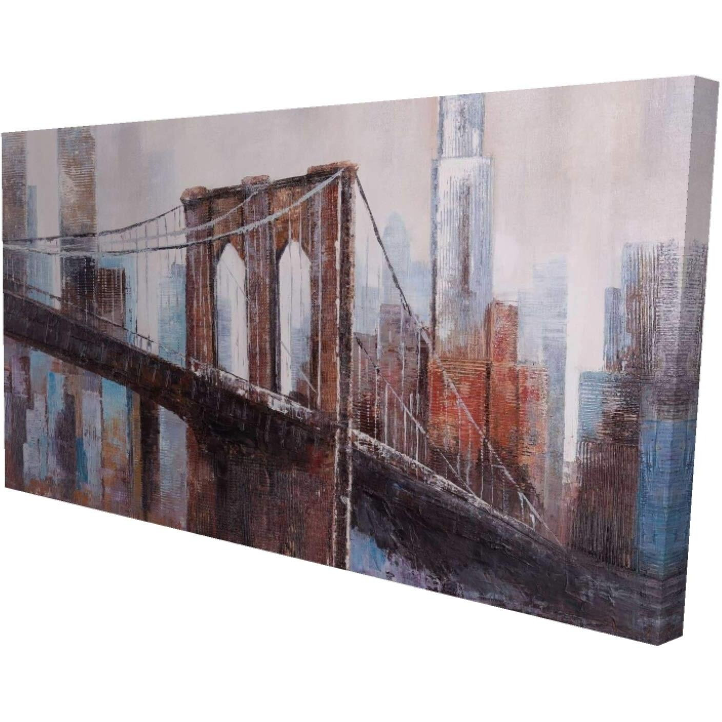 Begin Brown and Blue Brooklyn Bridge - Print on Canvas Edition